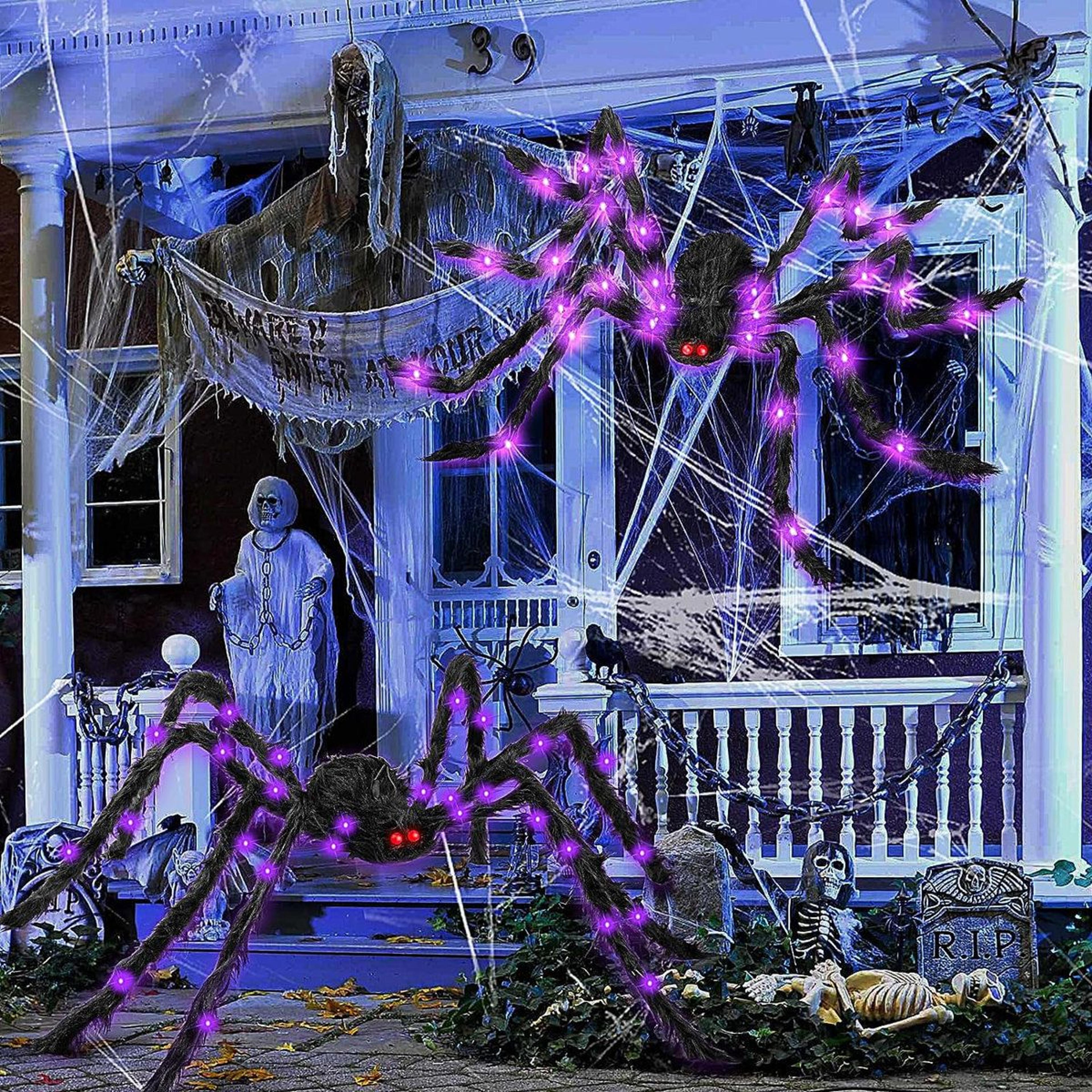 lighted halloween giant spider with purple led lights