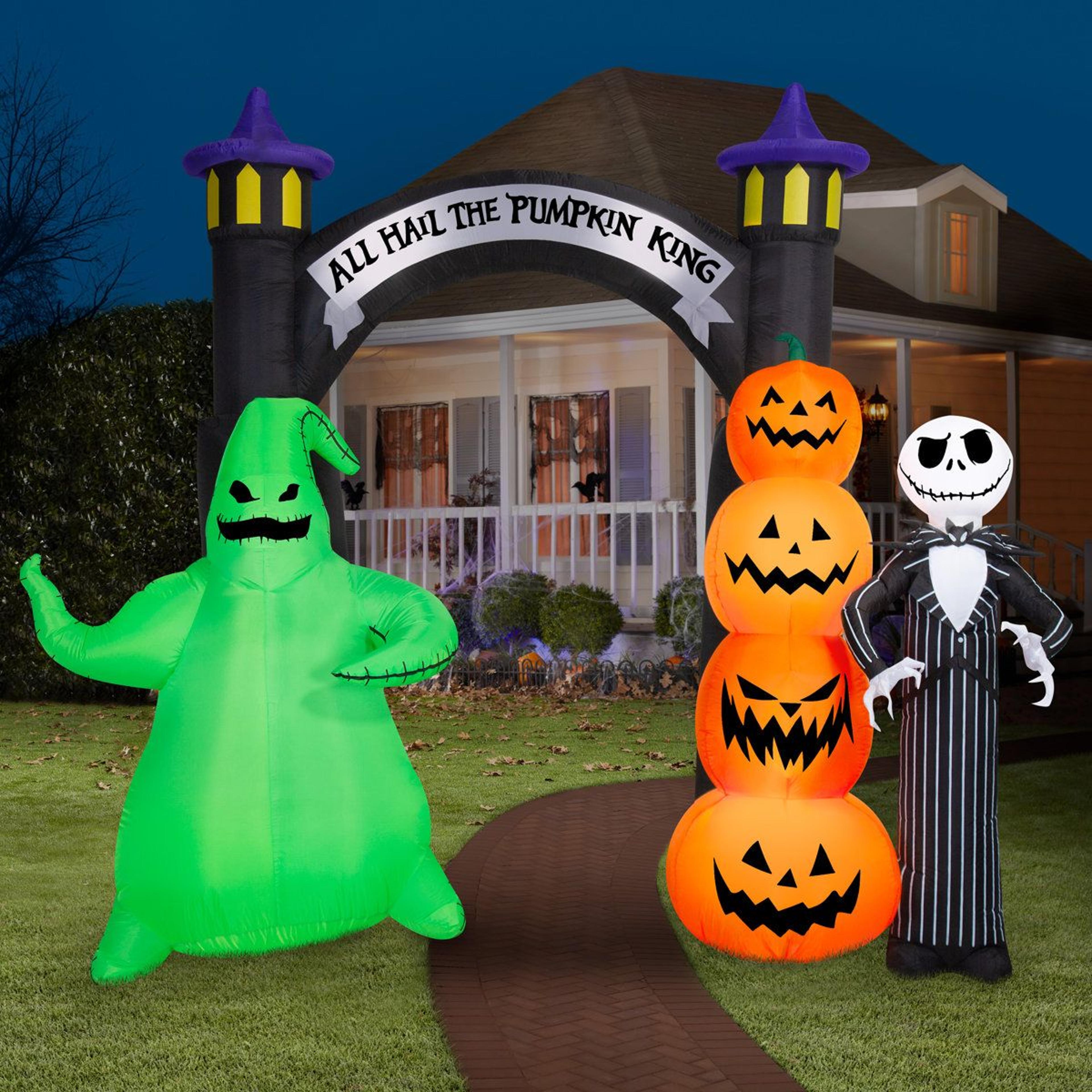jack skellington and oogie boogie light up halloween archway inflatable
