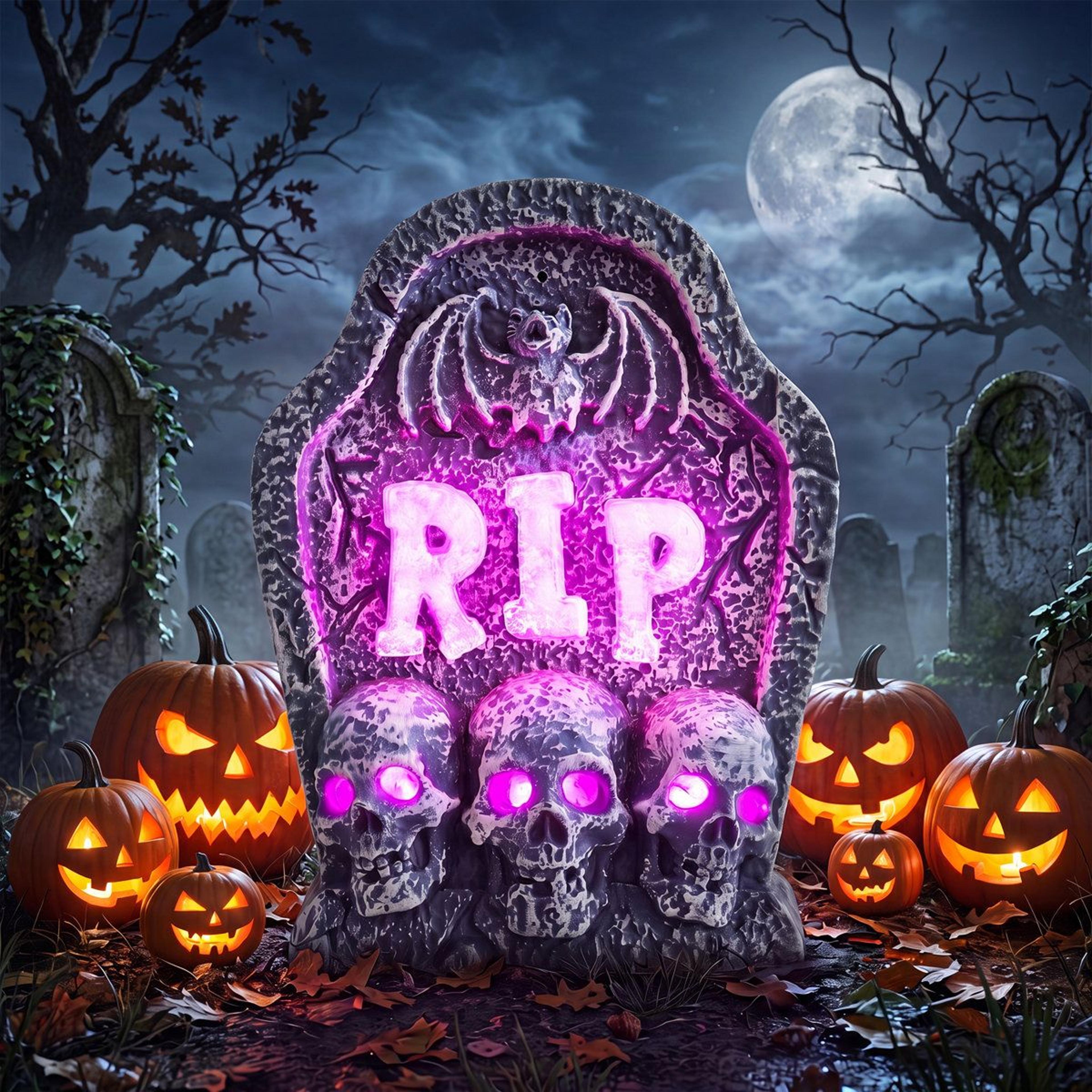 indoor rip tombstone halloween figurine led purple light gray gravestone
