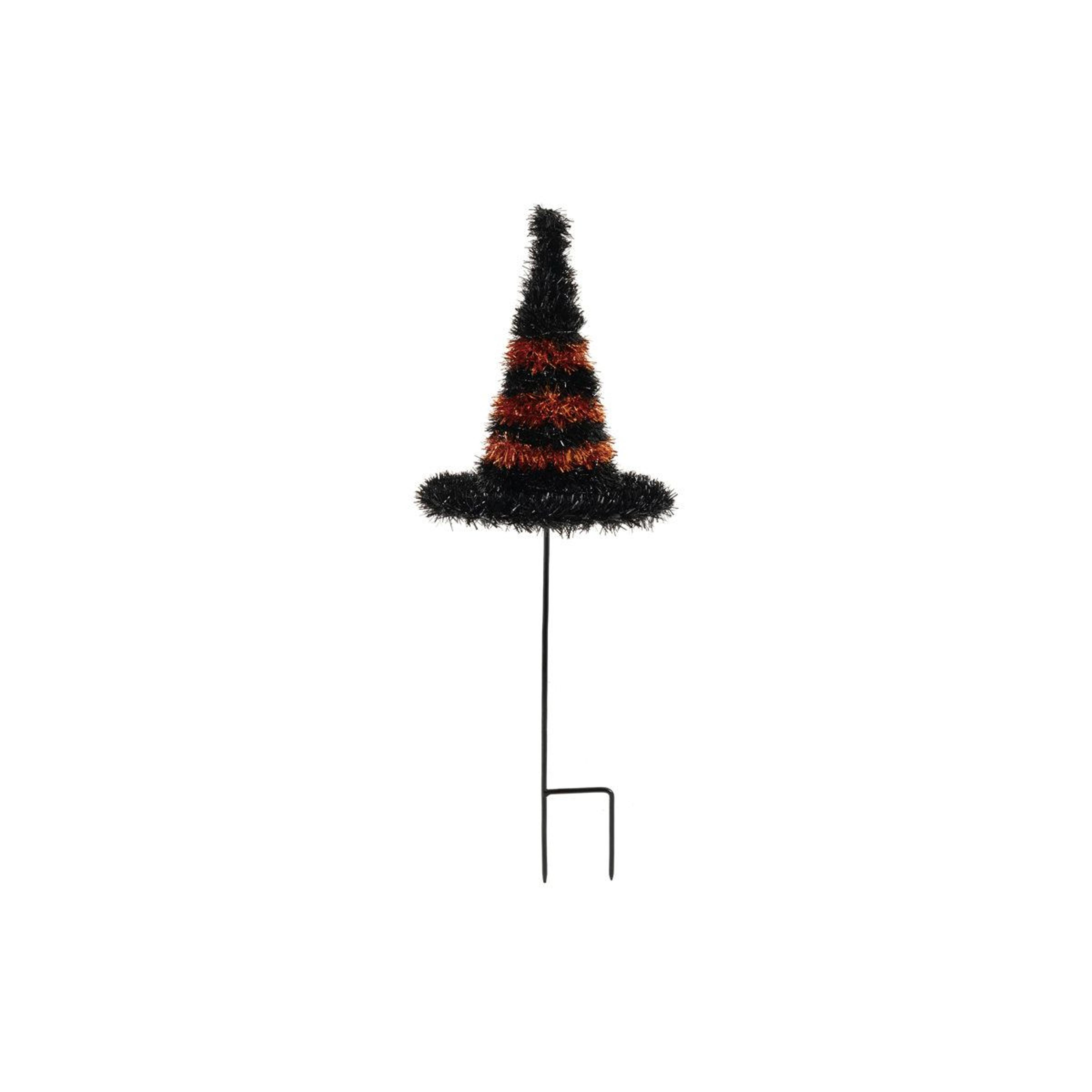 orange tinsel witch hat yard stake halloween lawn outdoor decor with iron detail