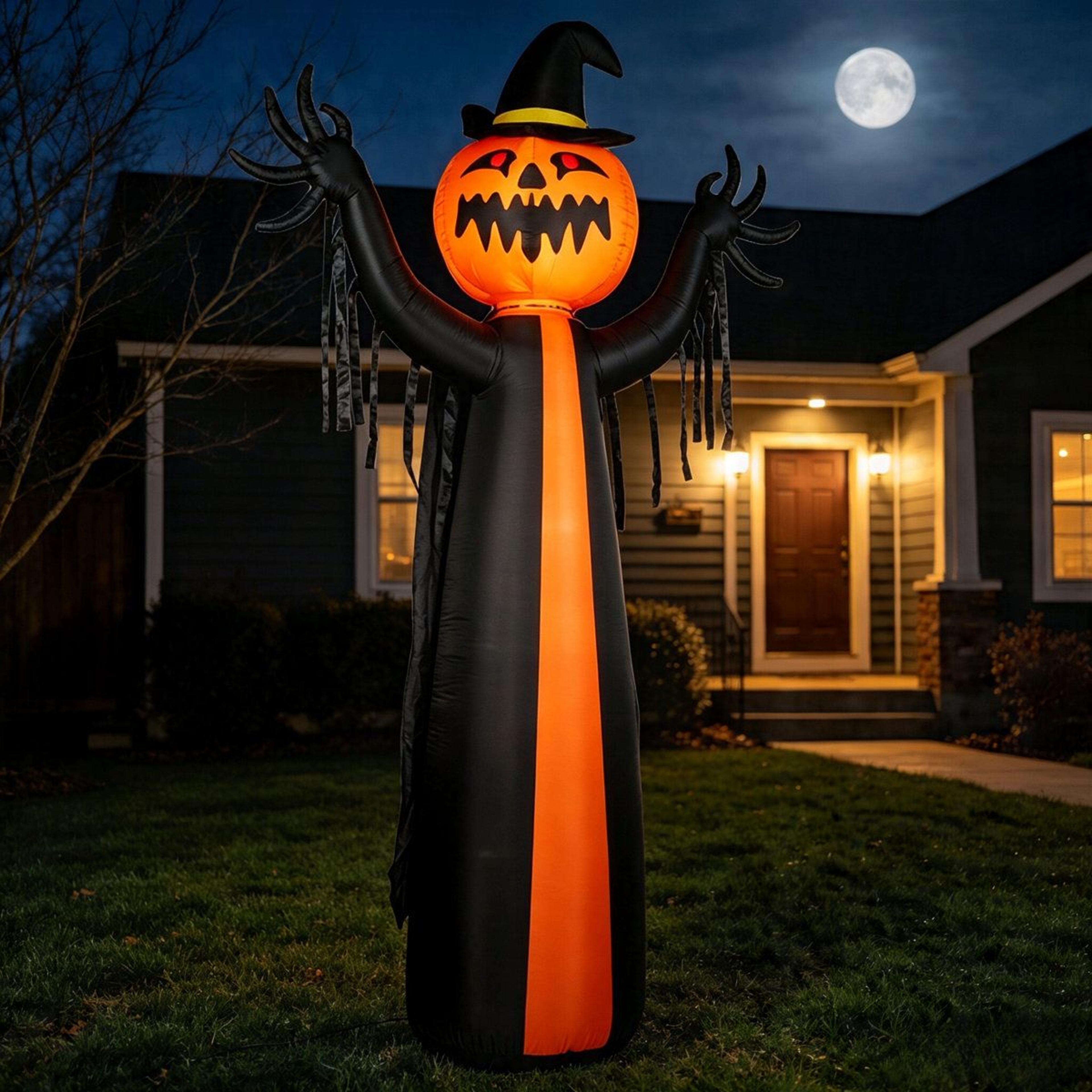 tall halloween inflatable pumpkin headed witch ghost lawn decoration