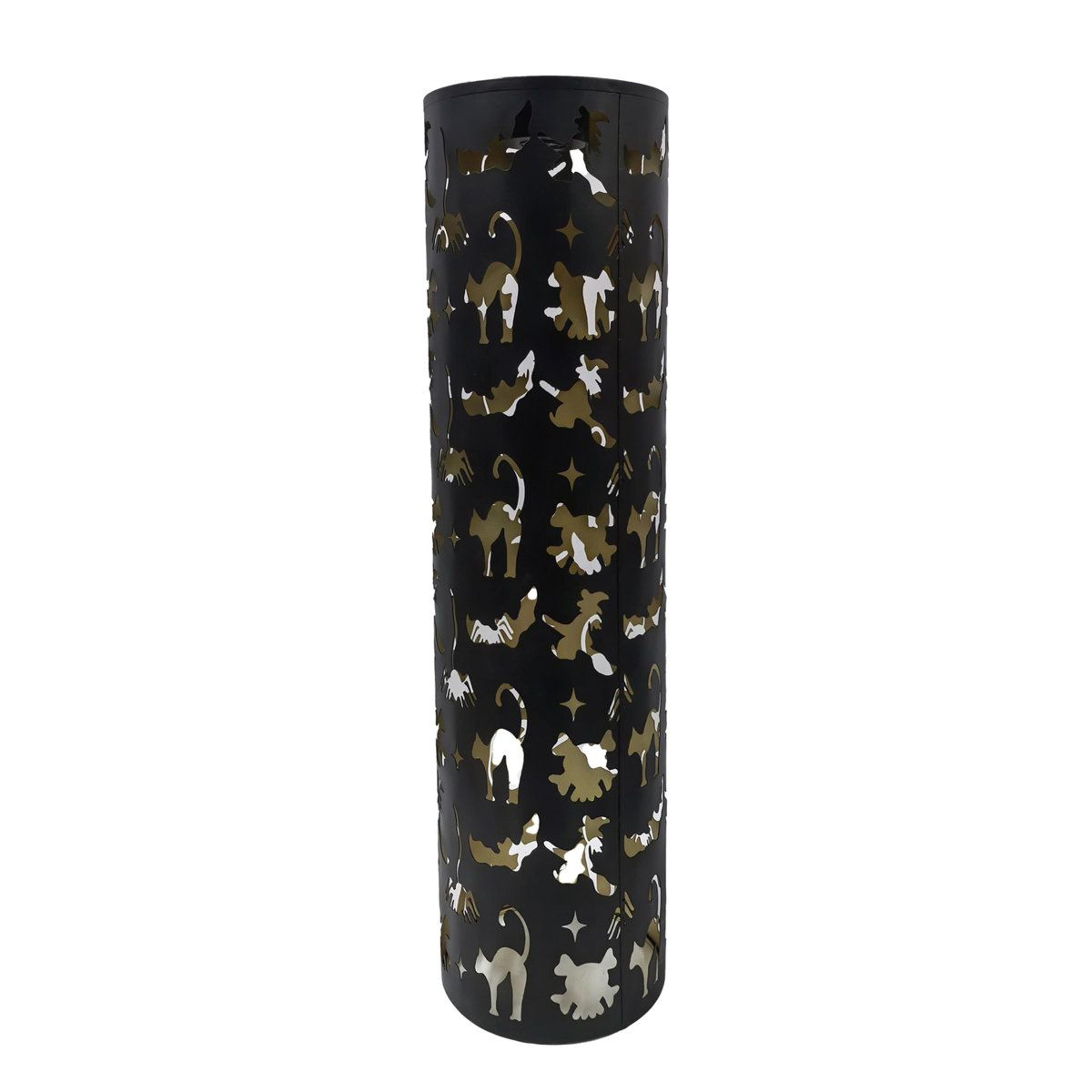 pillar lantern with cat and ghost cutouts black cylinder halloween decoration