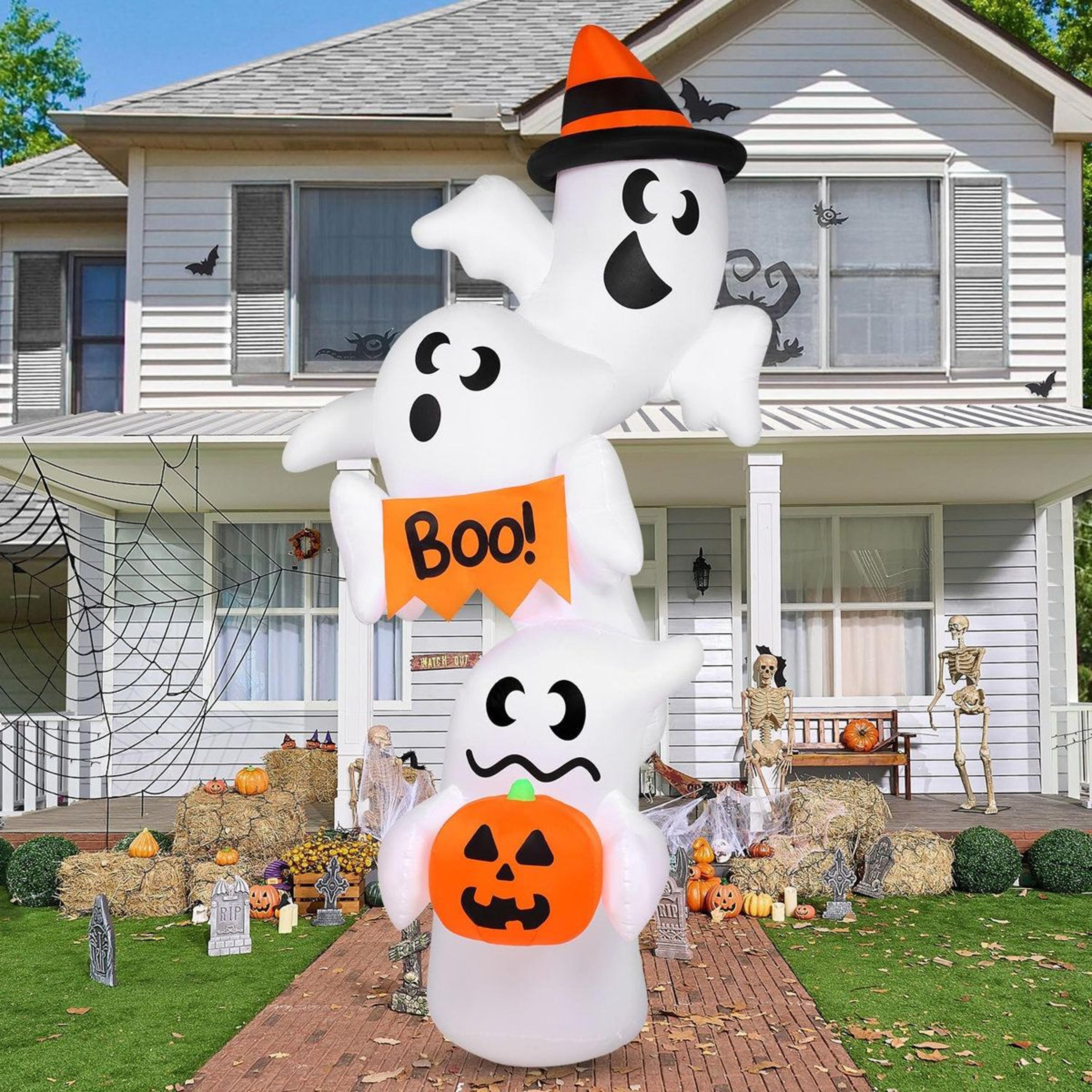 tall giant overlap ghost halloween inflatable lawn decoration with led lights
