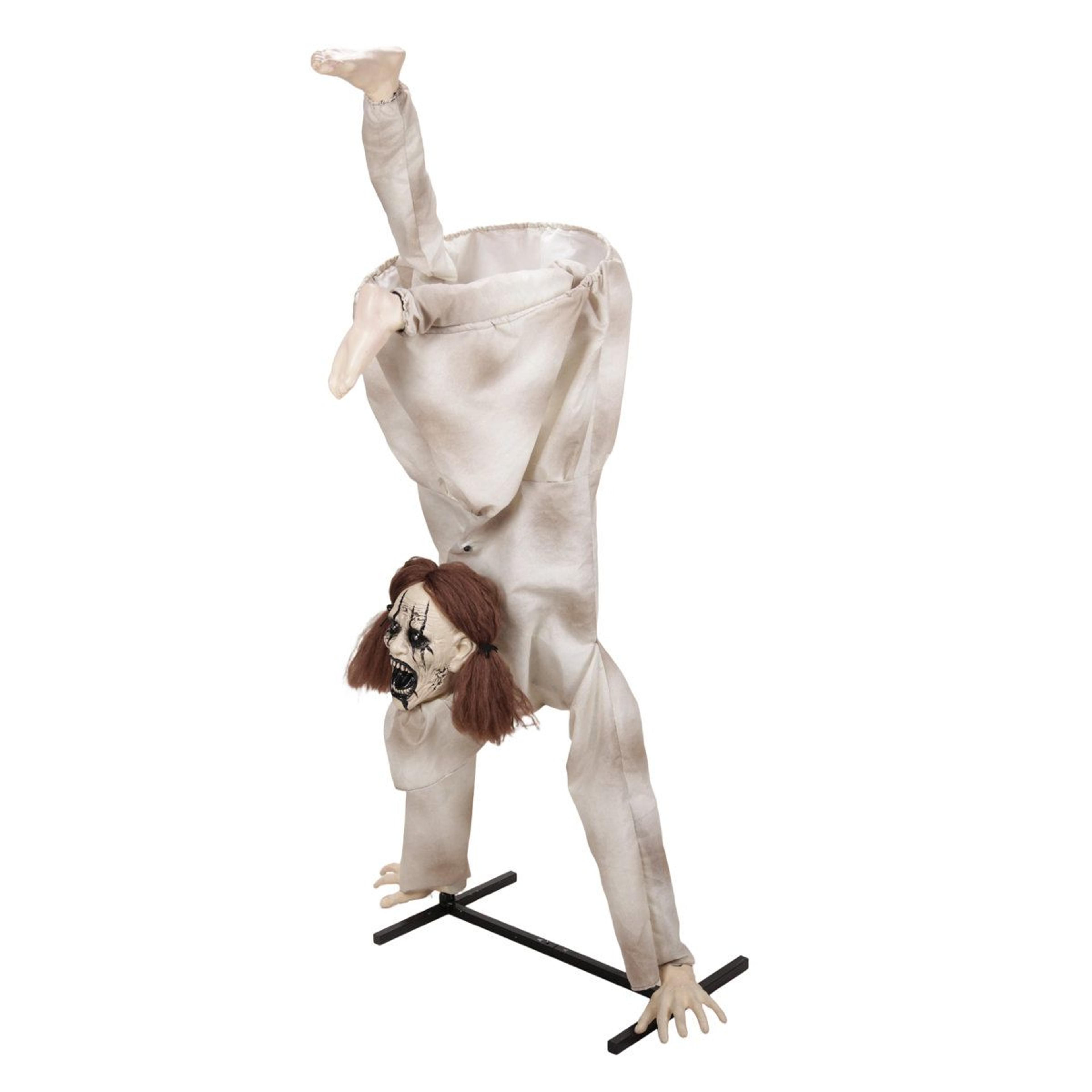 upside down girl halloween animatronic with moving body and red led lights