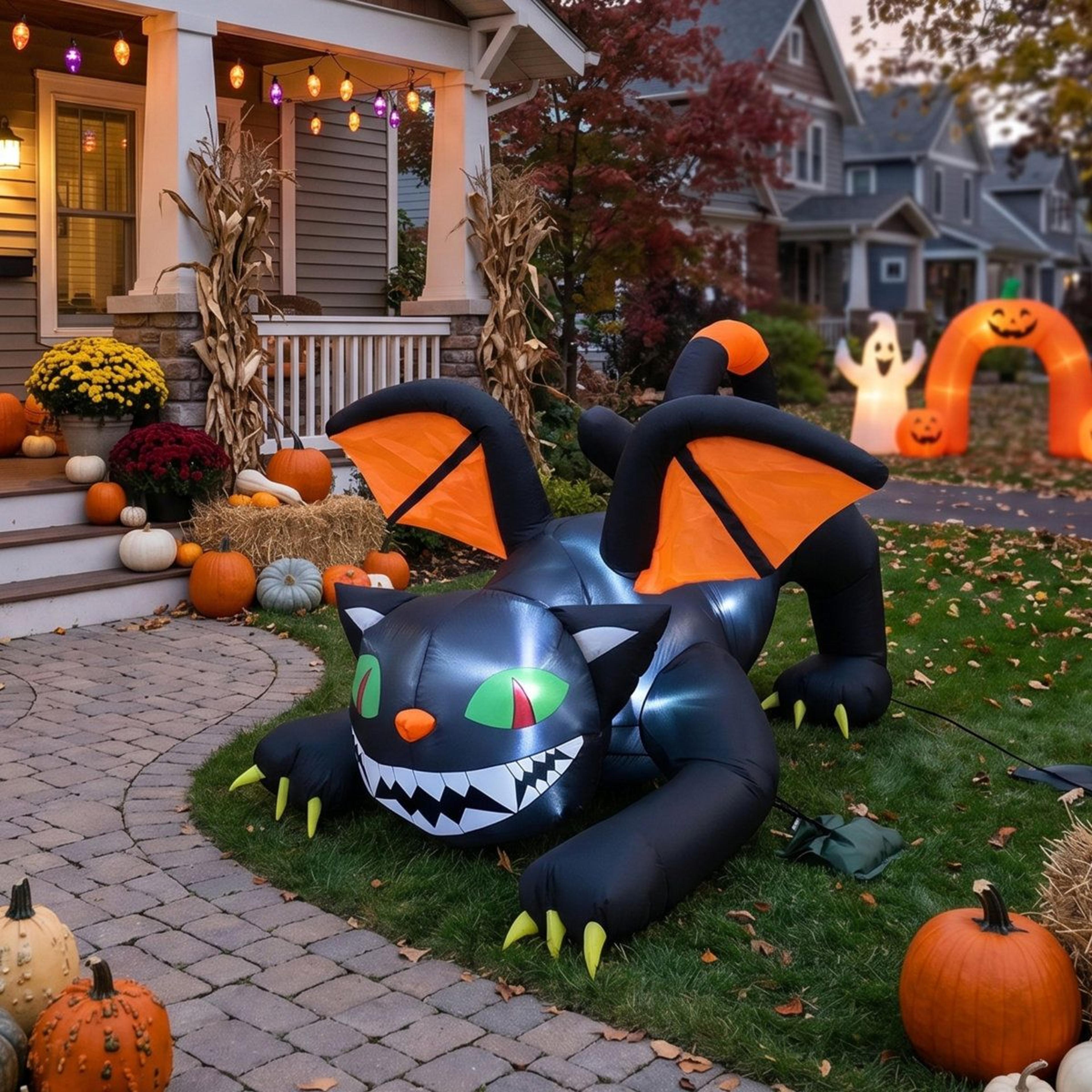 halloween inflatable black cat with led lights for indoor and outdoor decor