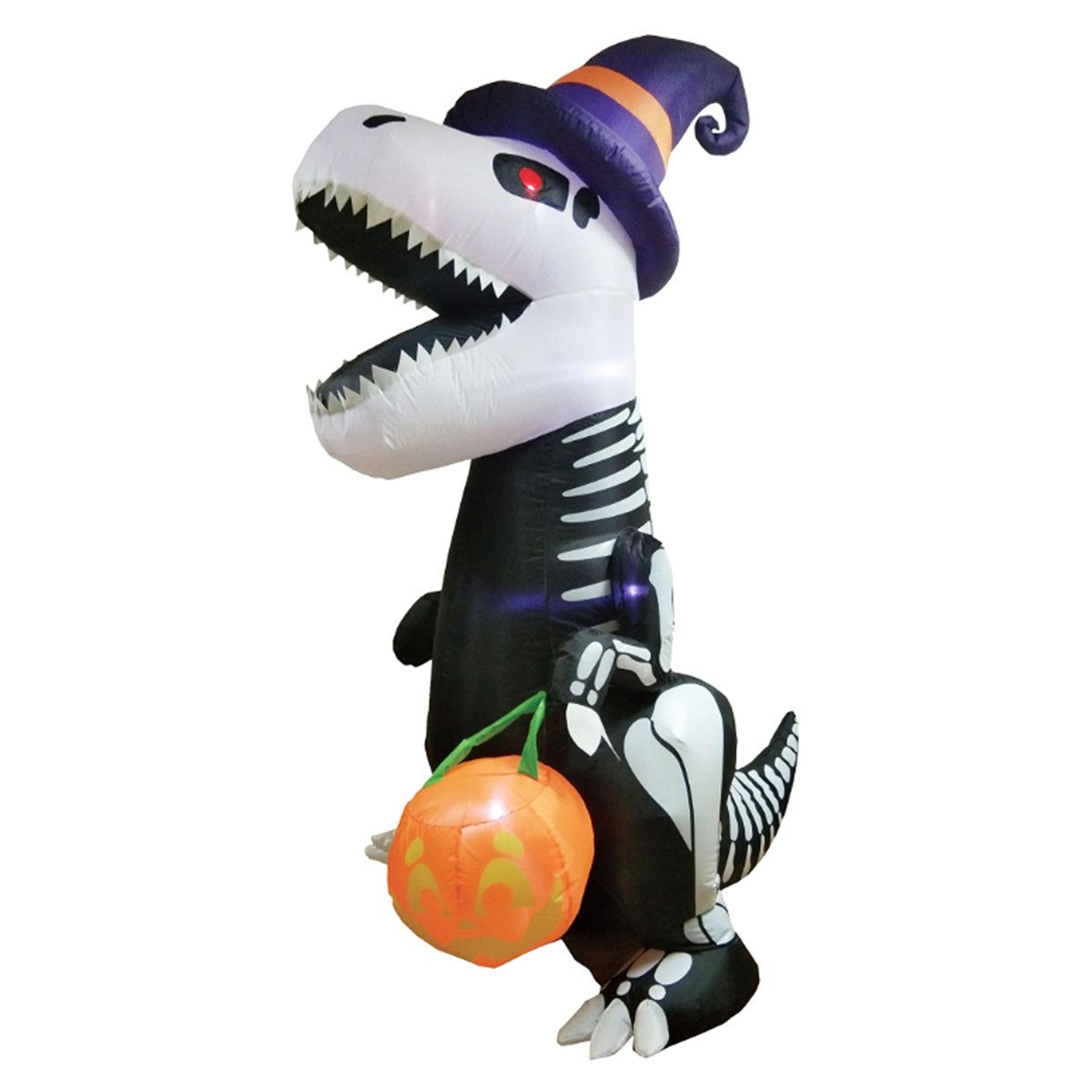 halloween inflatable skeleton dinosaur with pumpkin and led lights for outdoor yard decoration