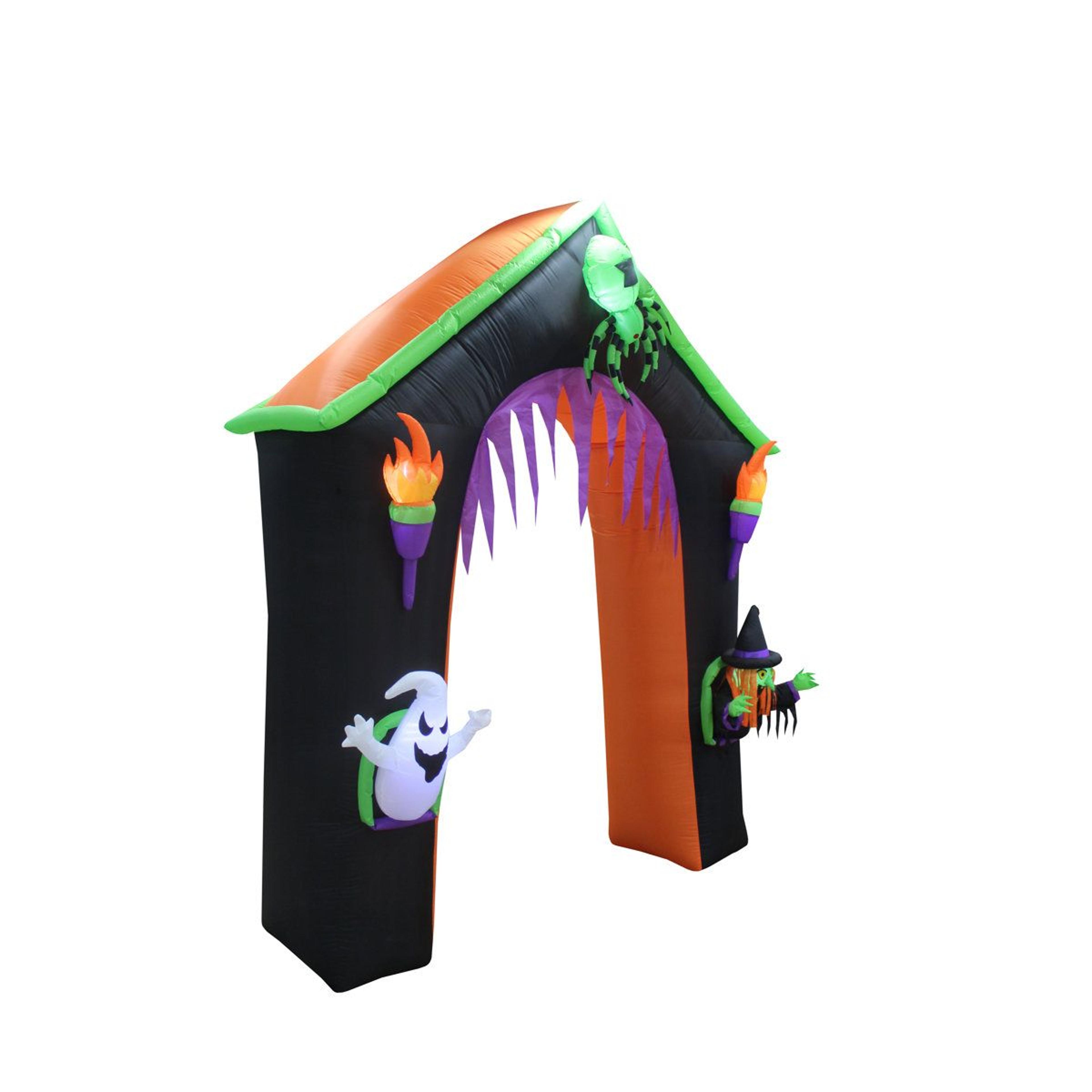 lighted halloween inflatable haunted castle archway with ghost witch and spider