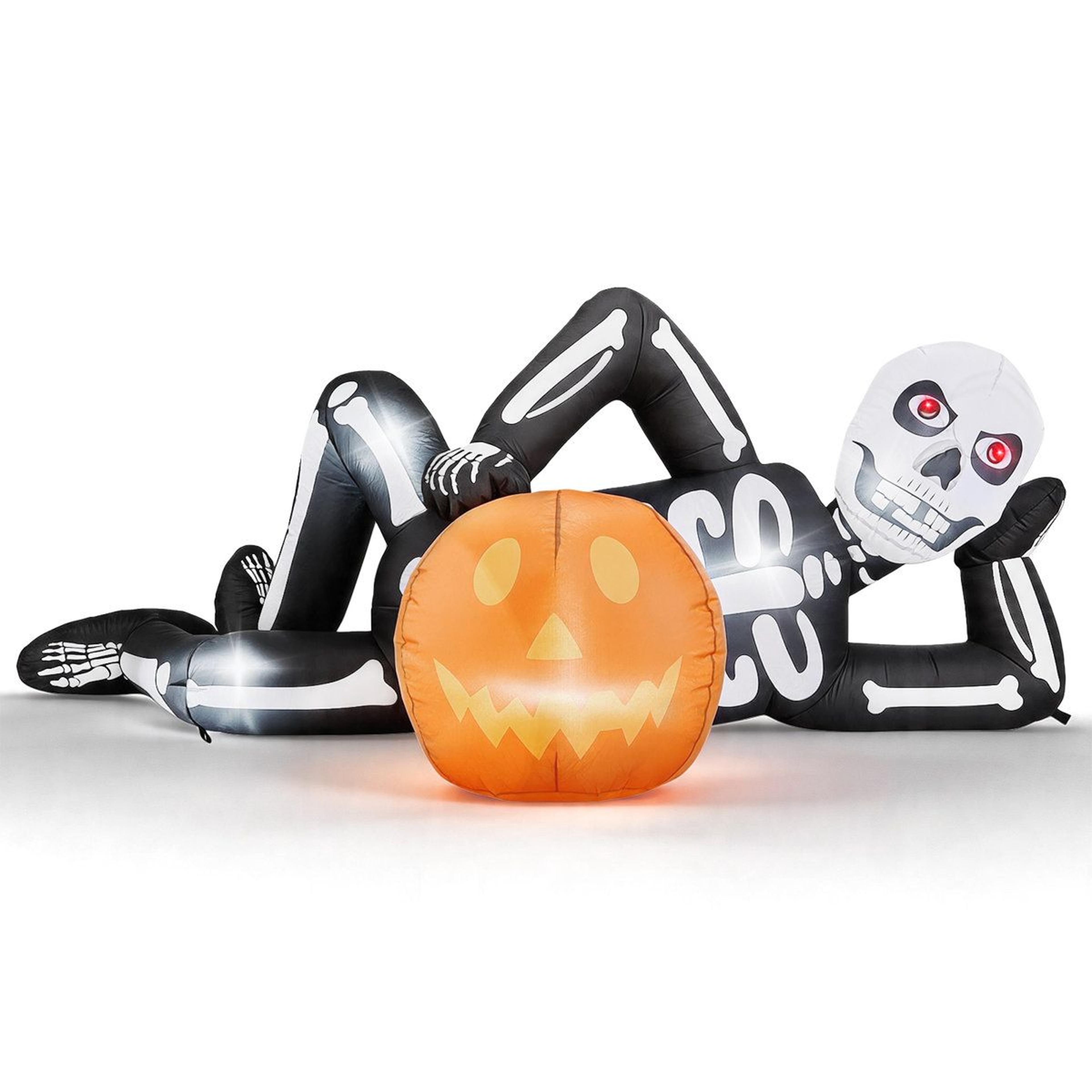 halloween inflatable lying skeleton with led lights