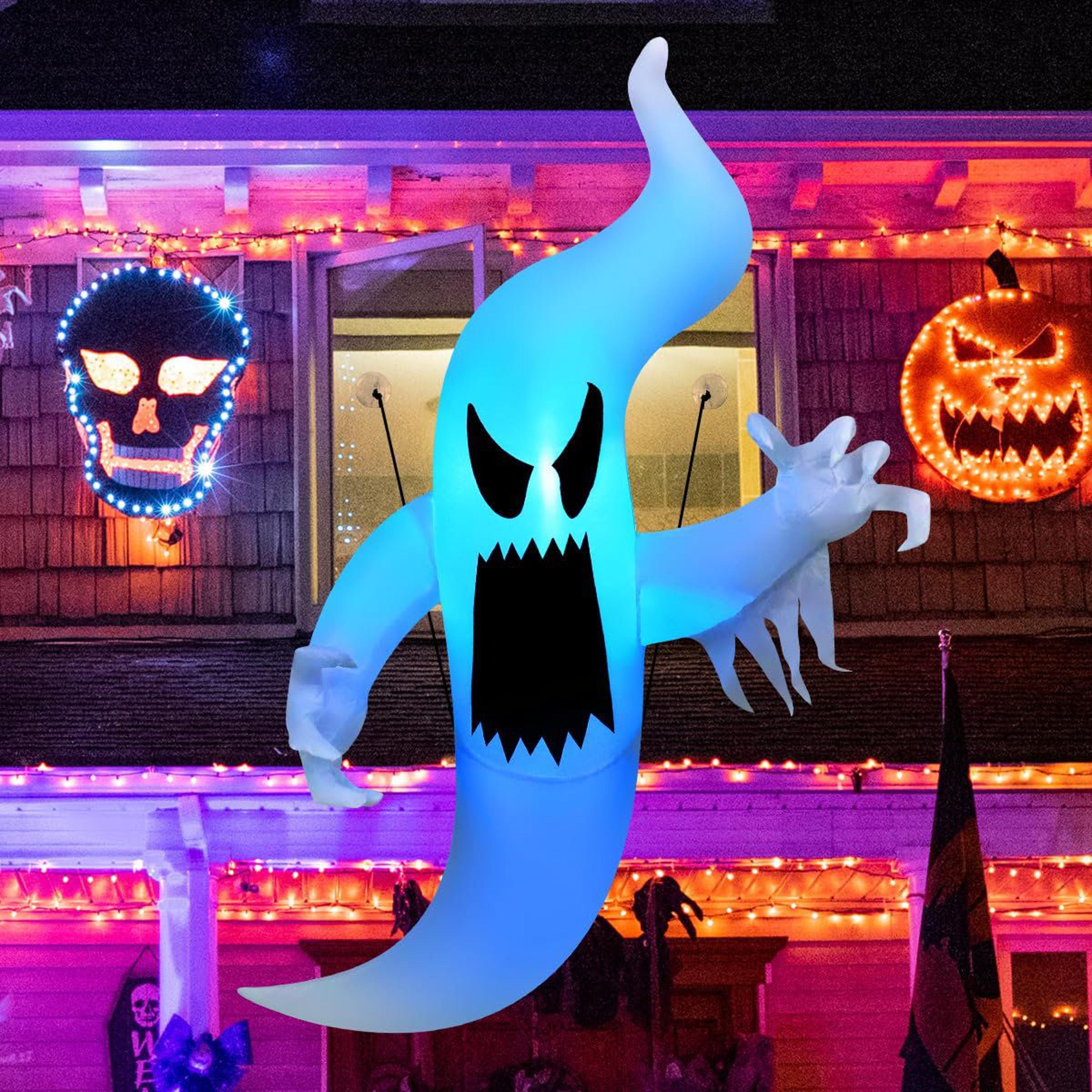 hanging halloween inflatable ghost with multicolor led lights