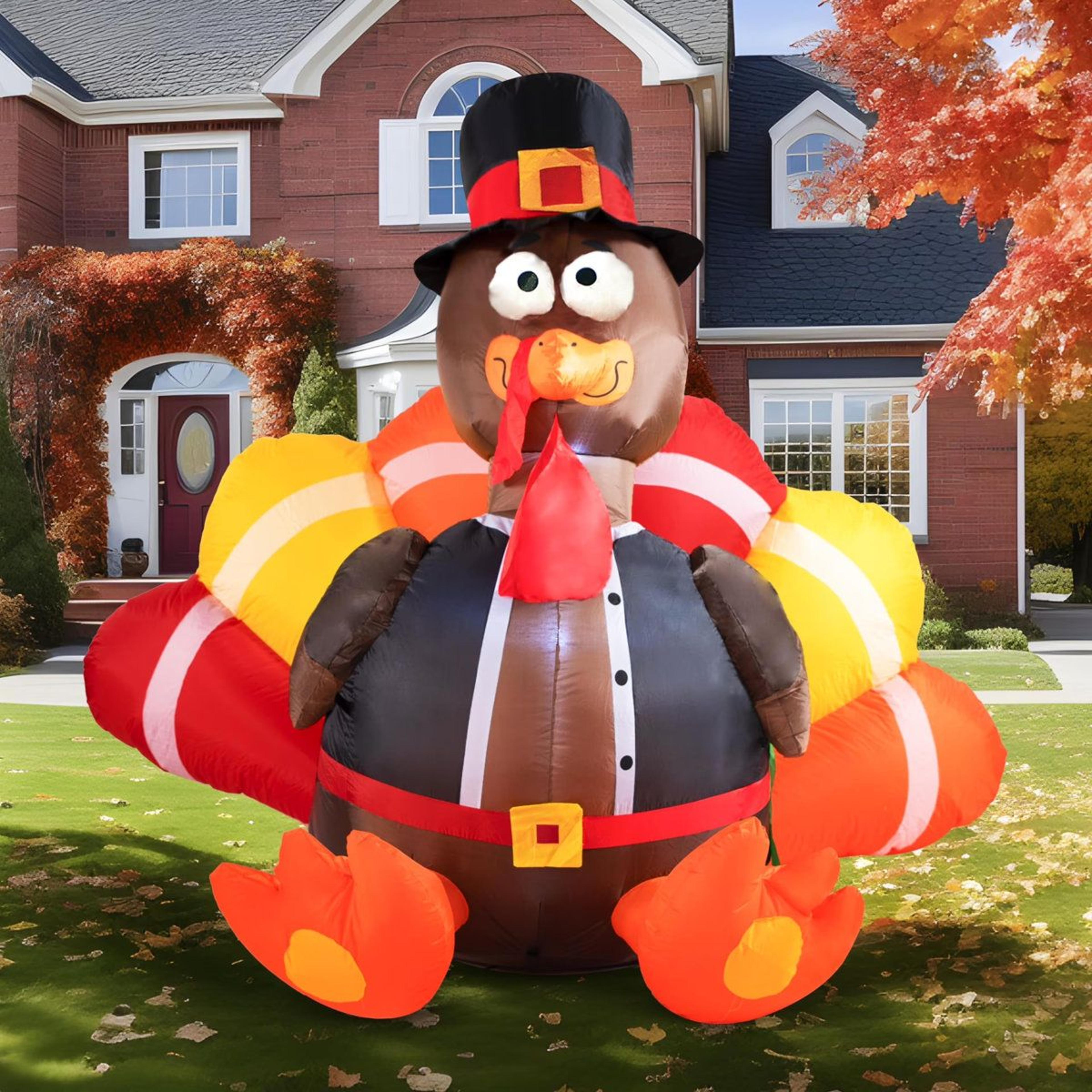 thanksgiving inflatable turkey with pilgrim hat and led lights