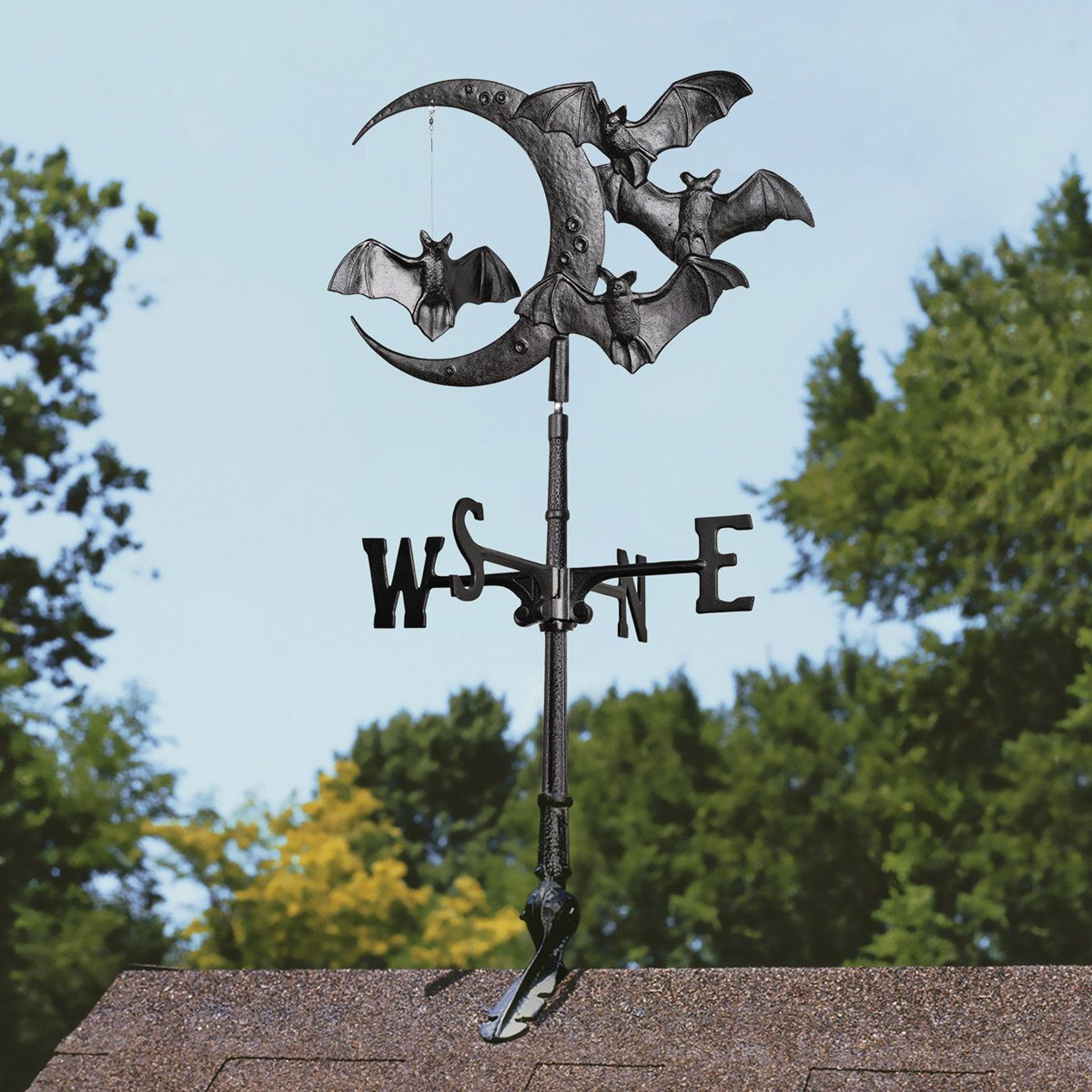 crescent moon vampire bats weathervane rust resistant outdoor halloween decor