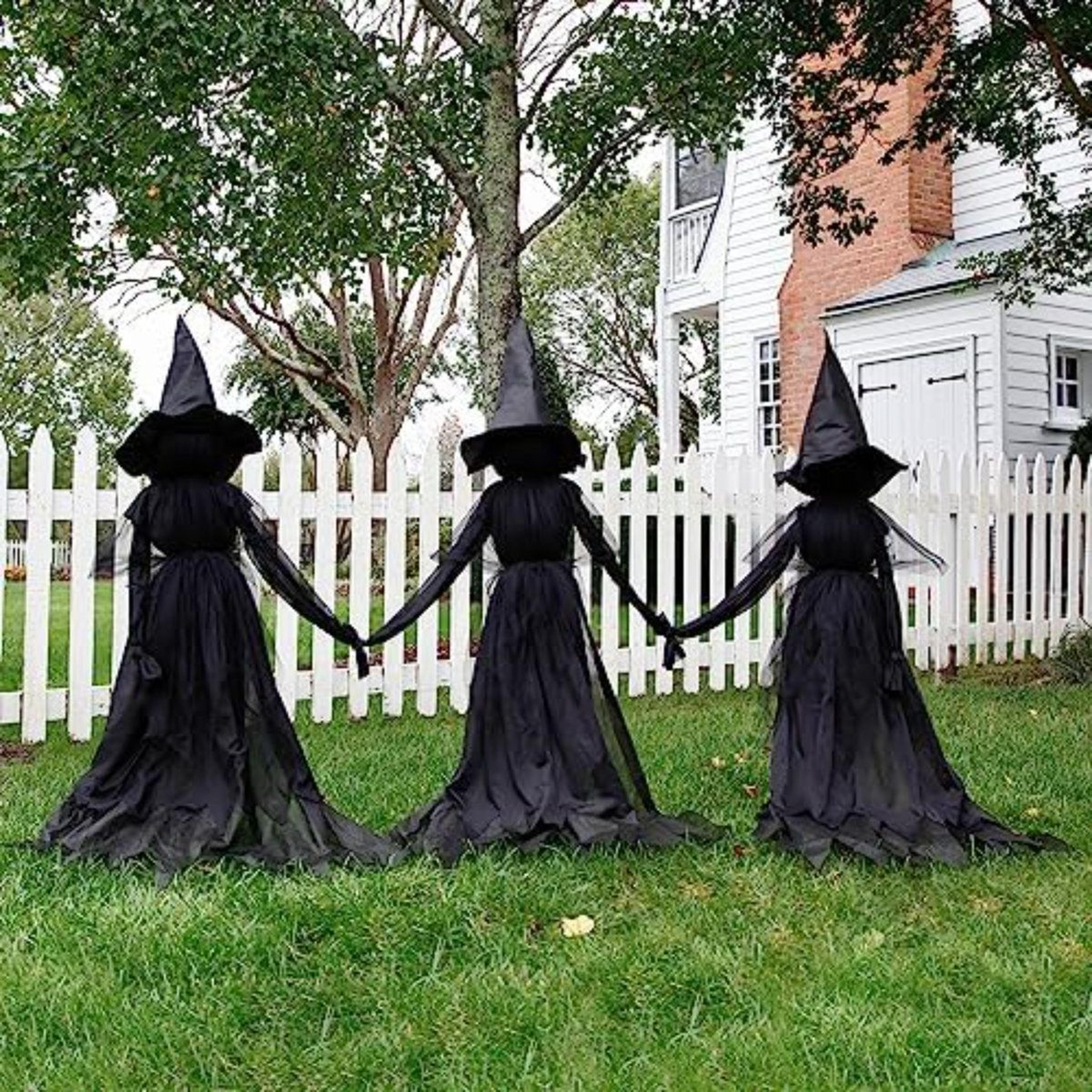 led halloween witch garden stakes with hats weather resistant outdoor decorations