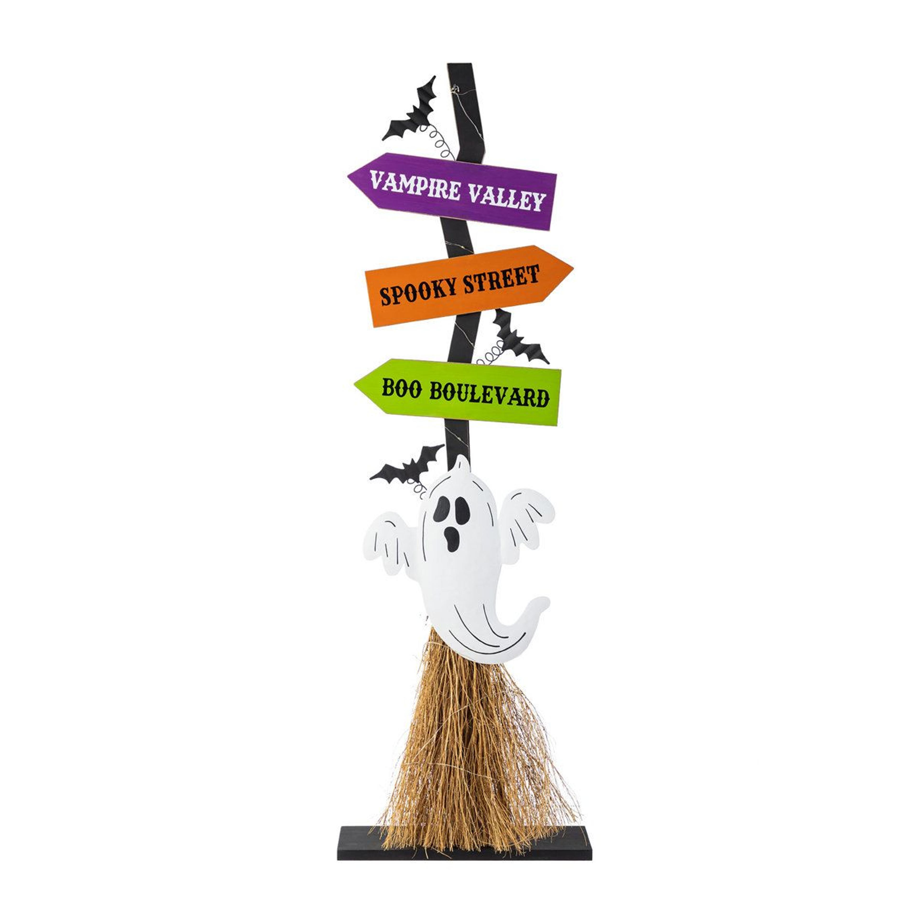 lighted ghost broom outdoor halloween porch decor with timer