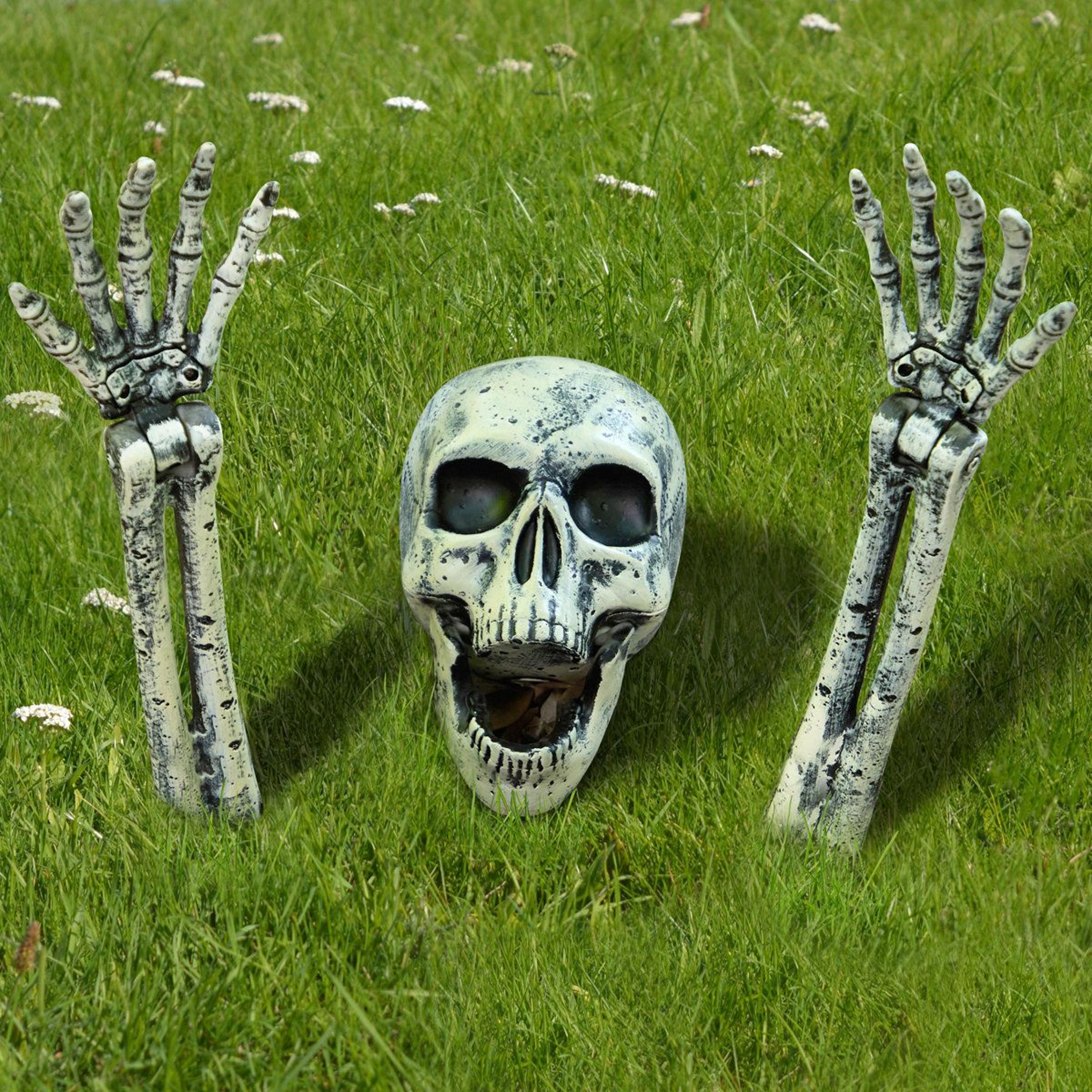 halloween skeleton yard stakes gray groundbreaker skull decorations