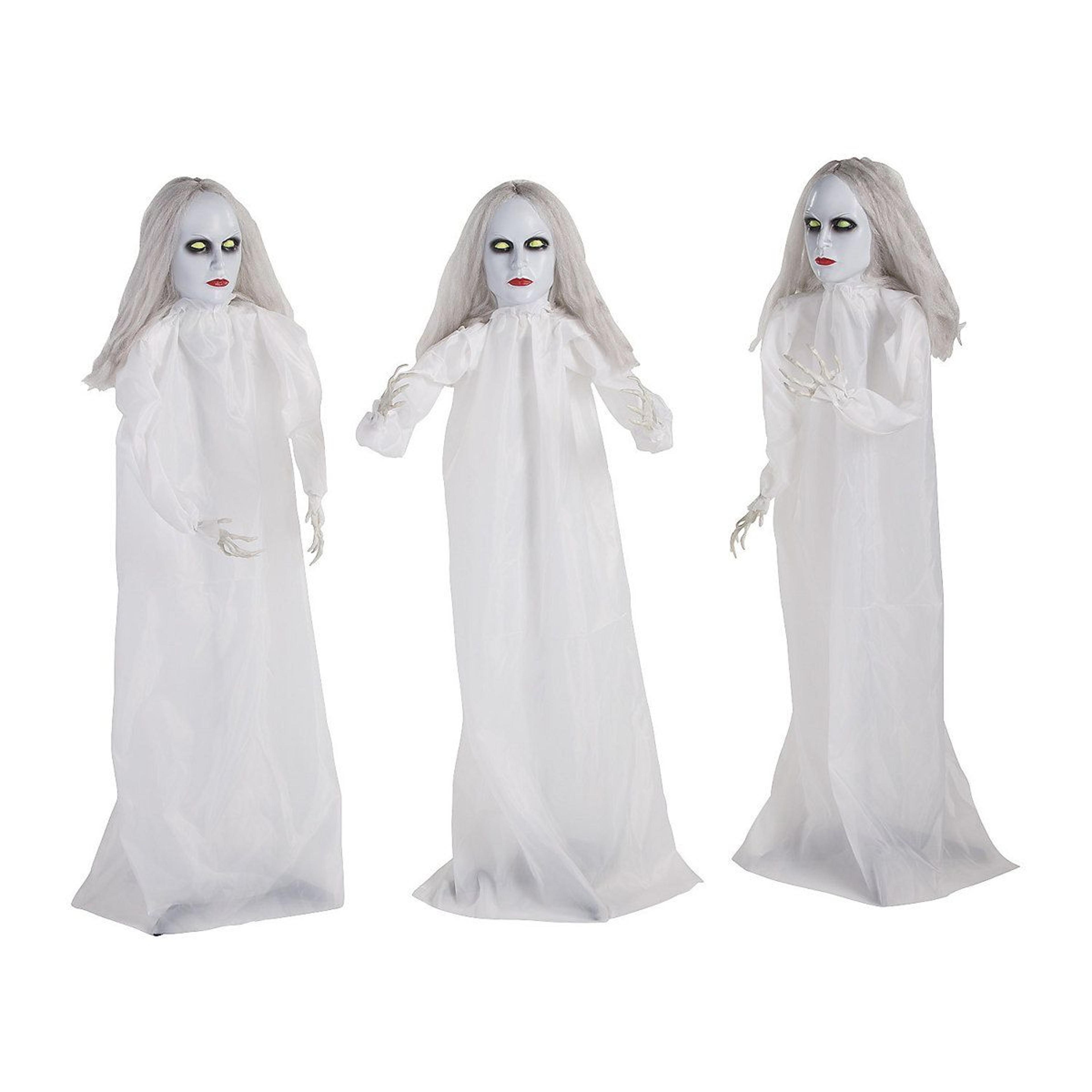 halloween outdoor ghost and witch garden stake decoration white plastic