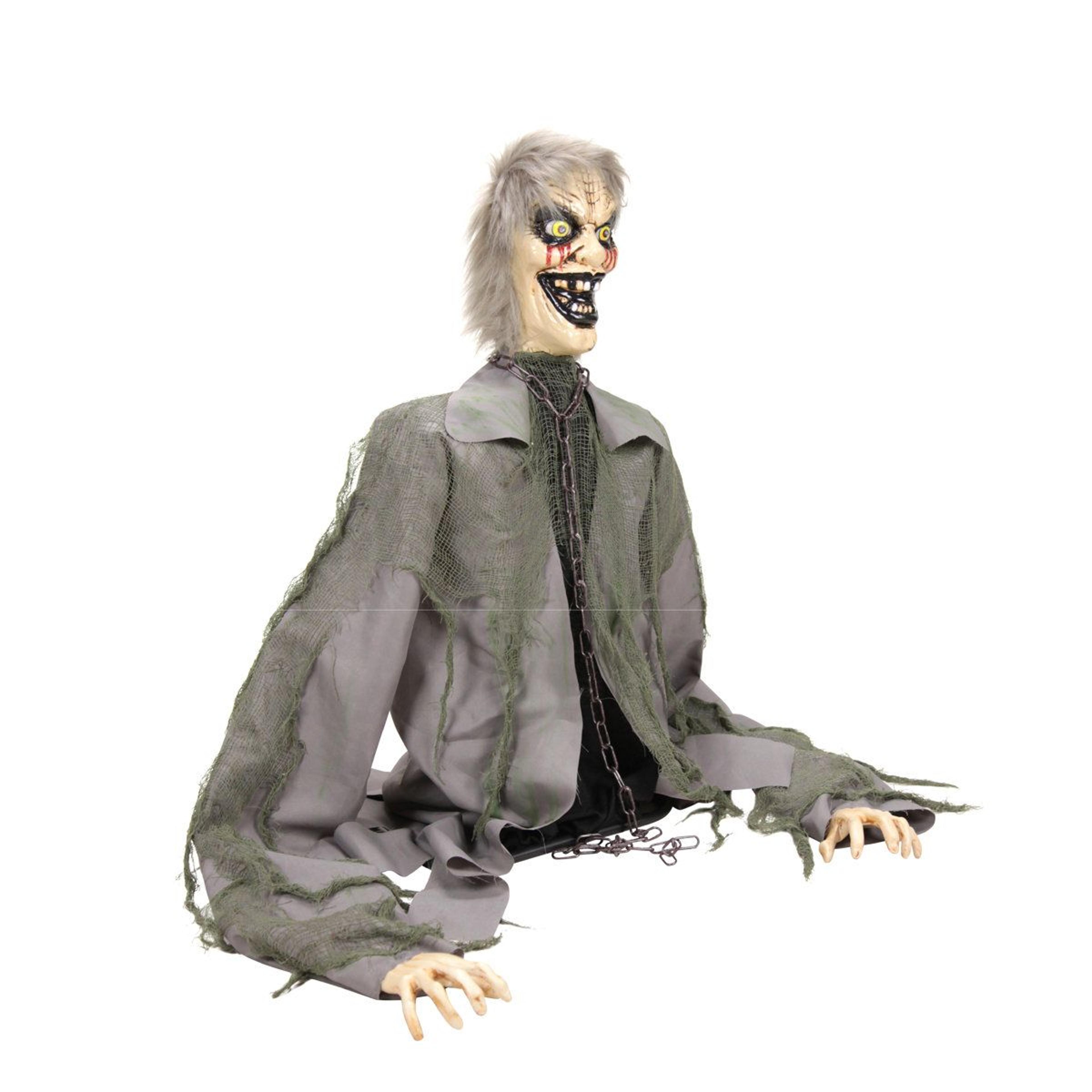 rising zombie halloween animatronic with red led lights and animated motion
