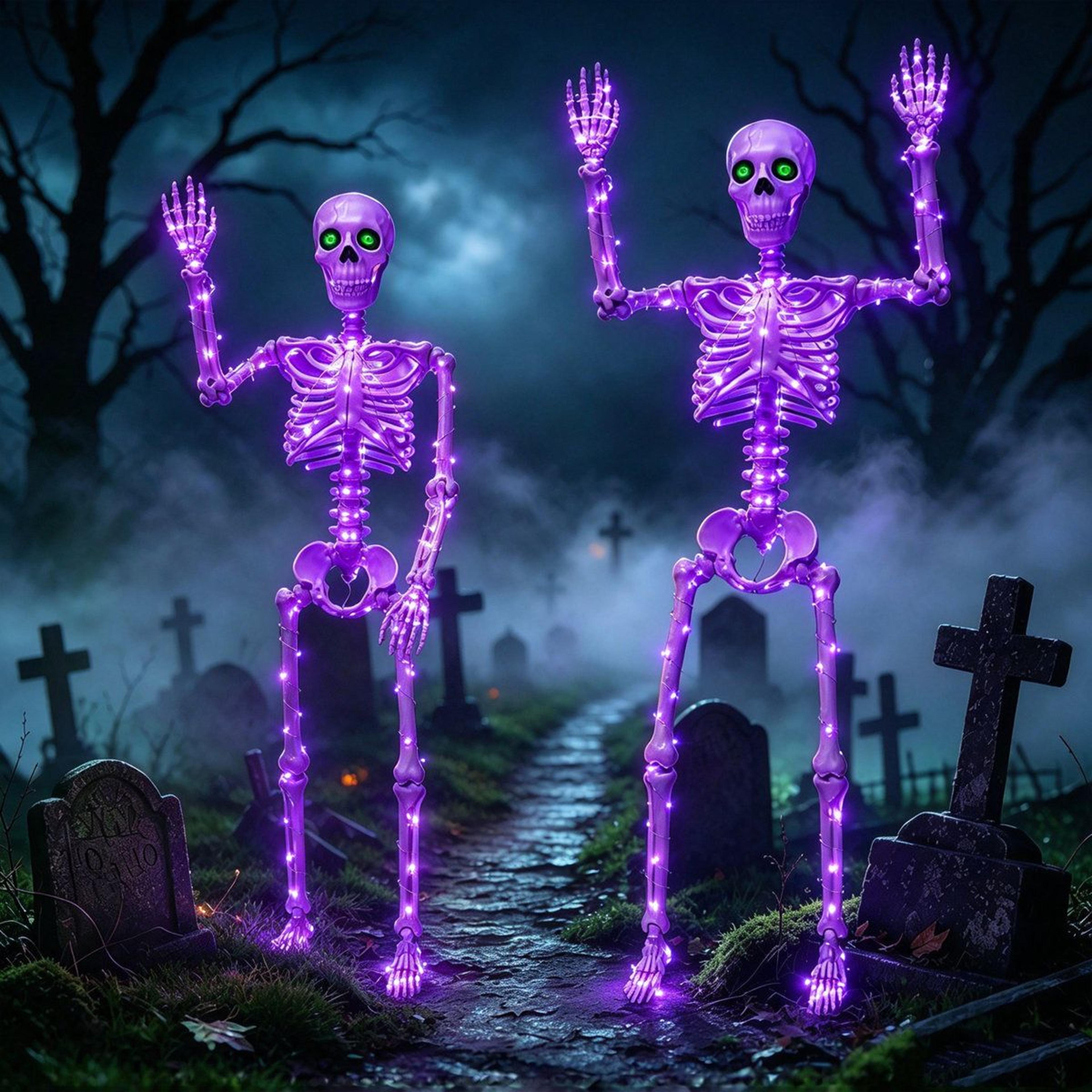 lighted halloween skeleton decorations with purple led lights