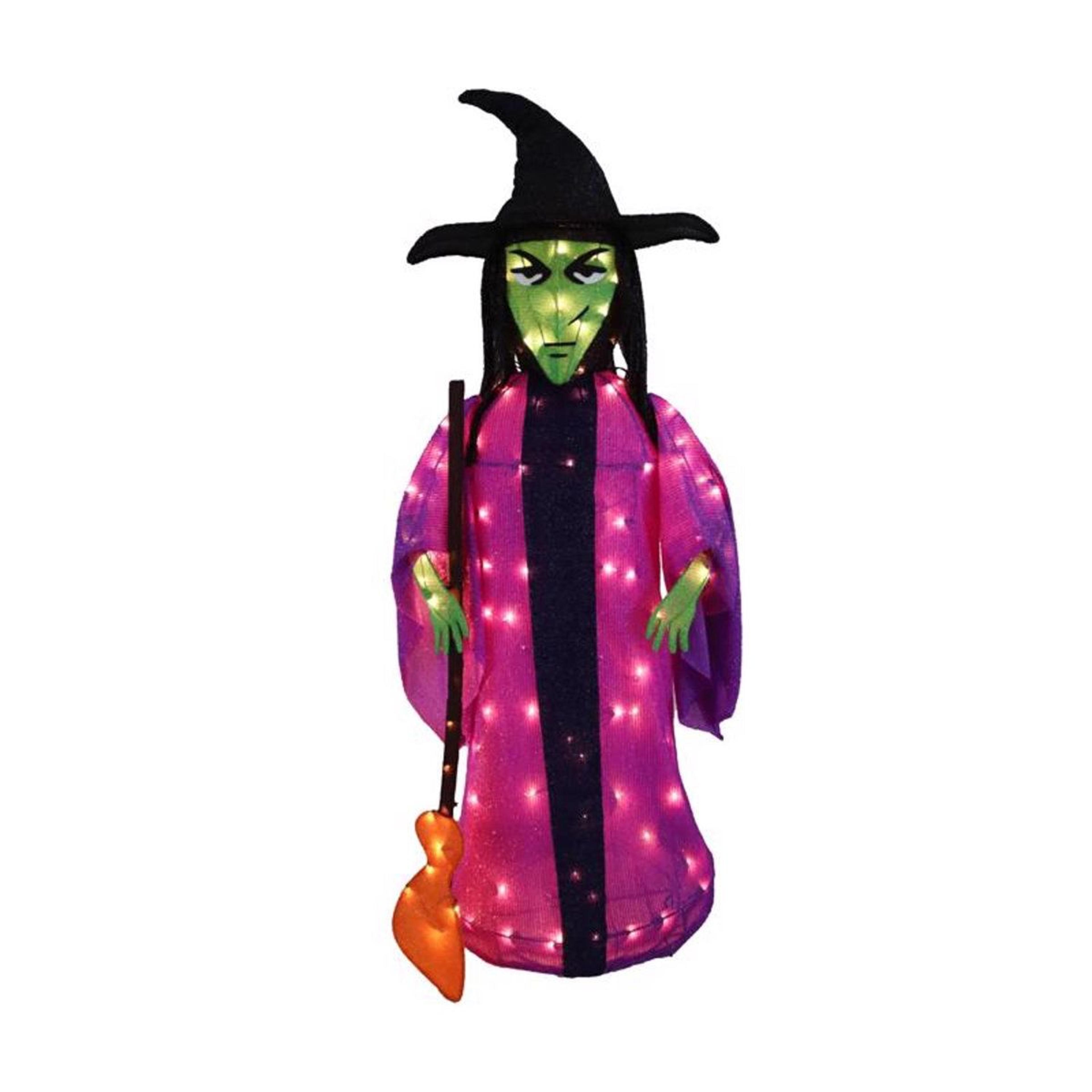 collapsible witch yard decoration in purple for halloween