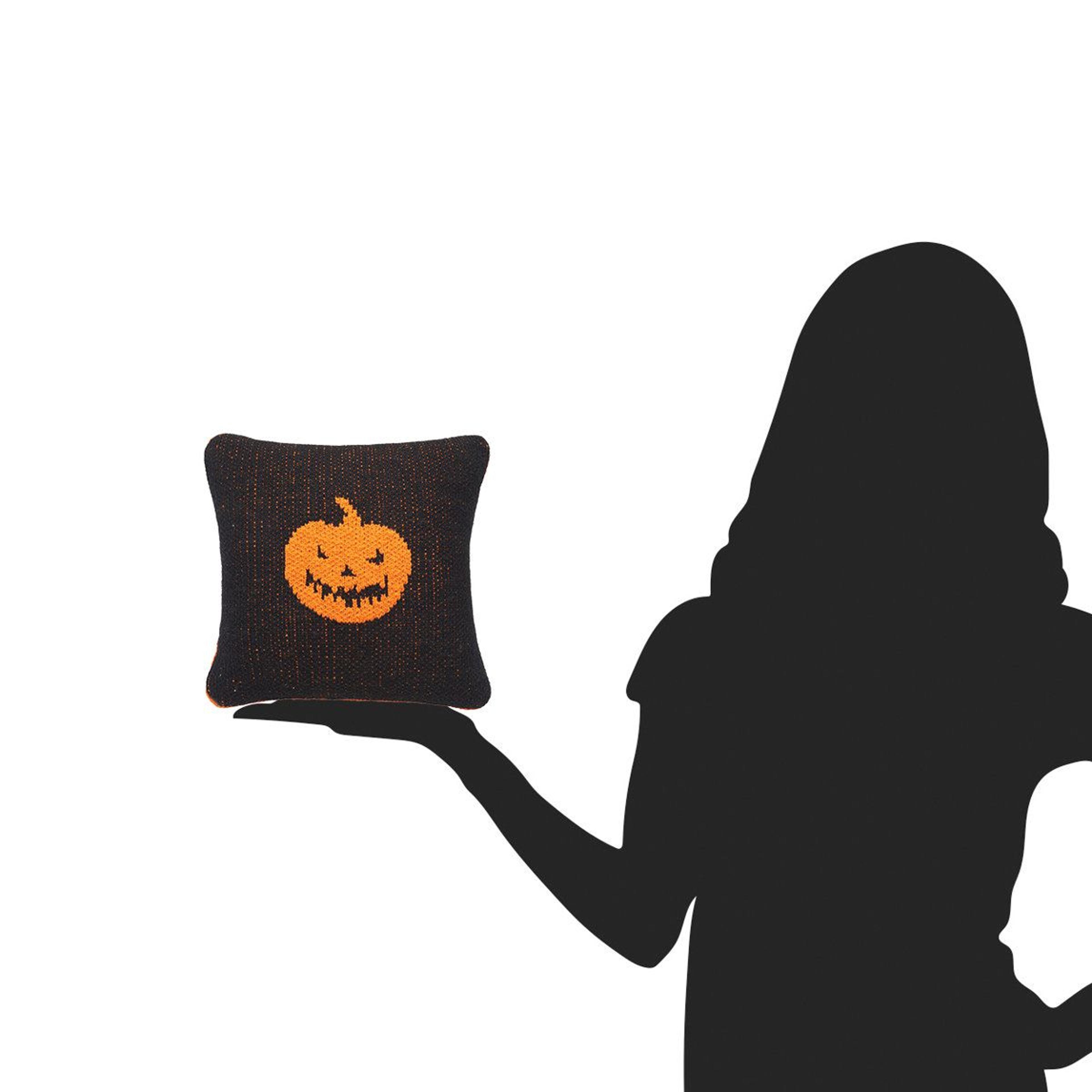 reversible jack o lantern halloween throw pillow orange & black cotton knit