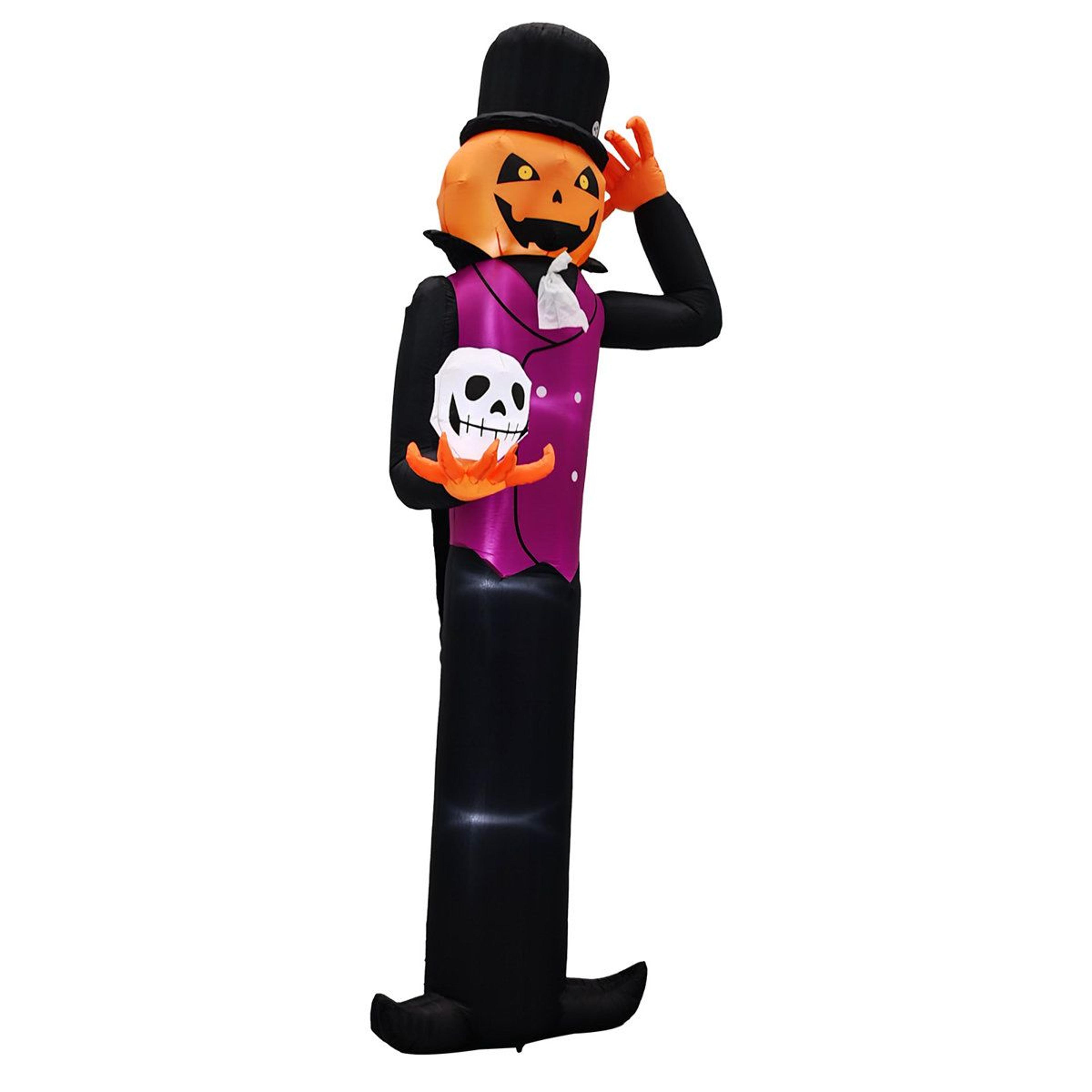 halloween inflatable pumpkin man holding skull with led lights for outdoor decor