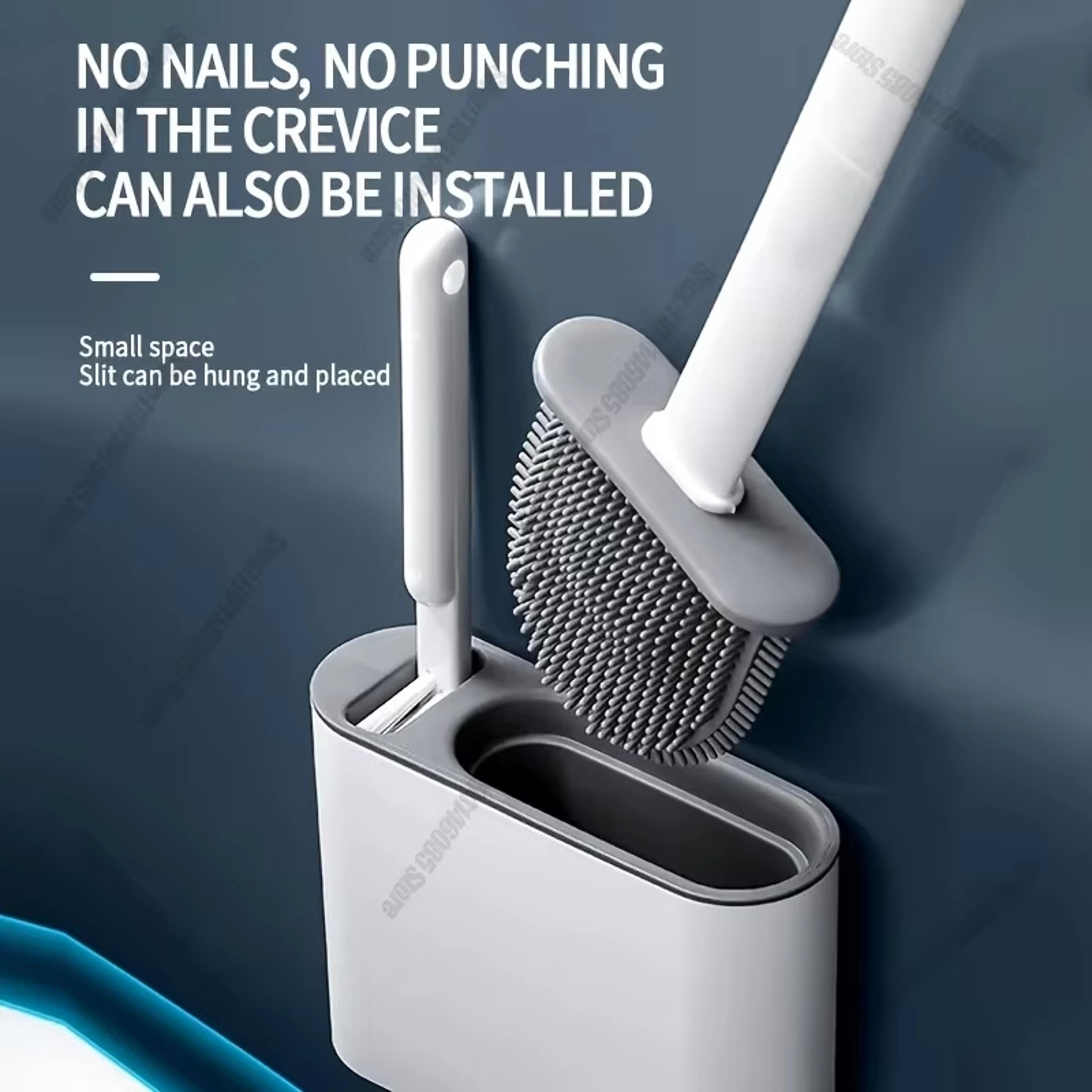 wall mounted silicone toilet brush with holder long handle bathroom cleaning brush