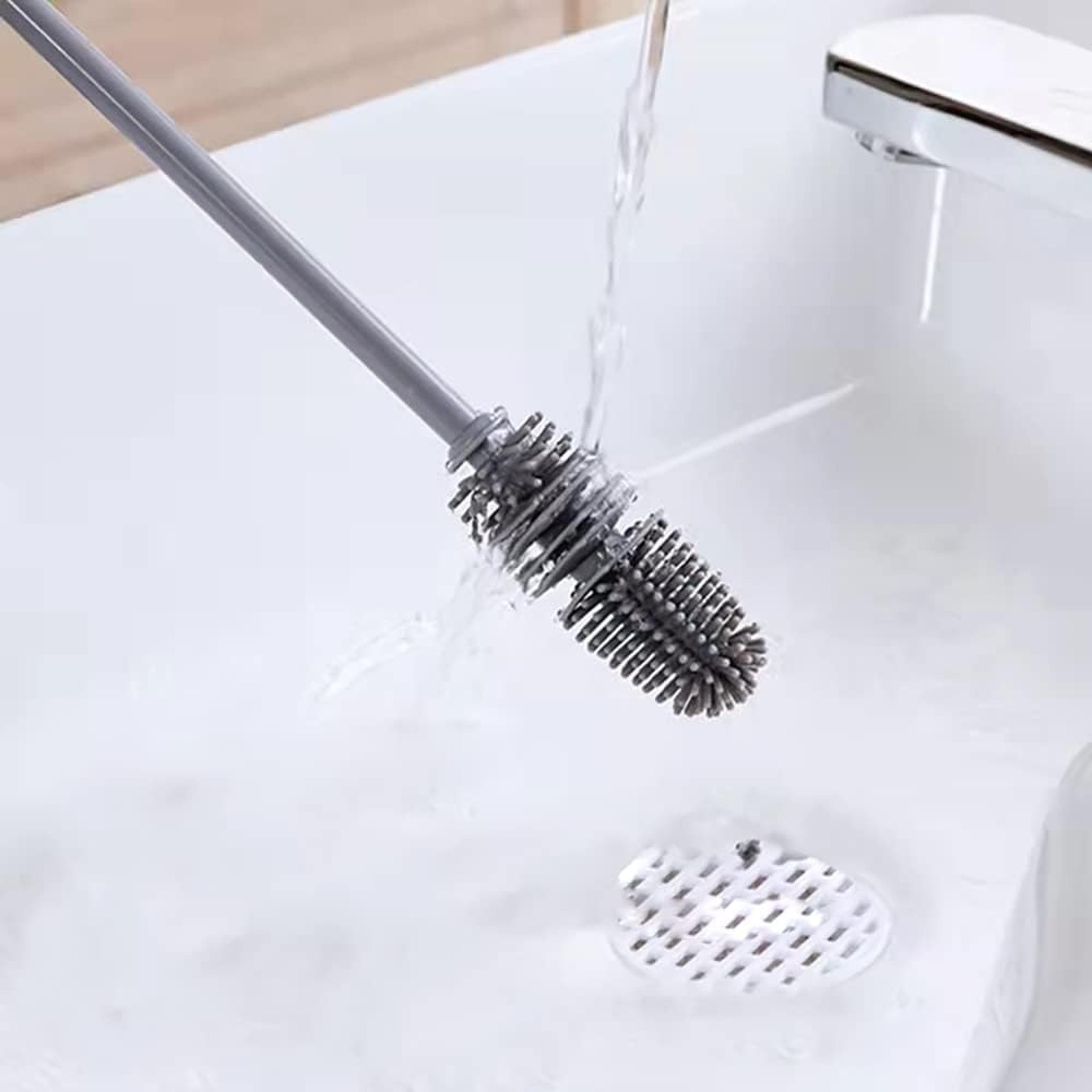 silicone bottle brush with long handle for deep cleaning water bottles, flasks & glassware