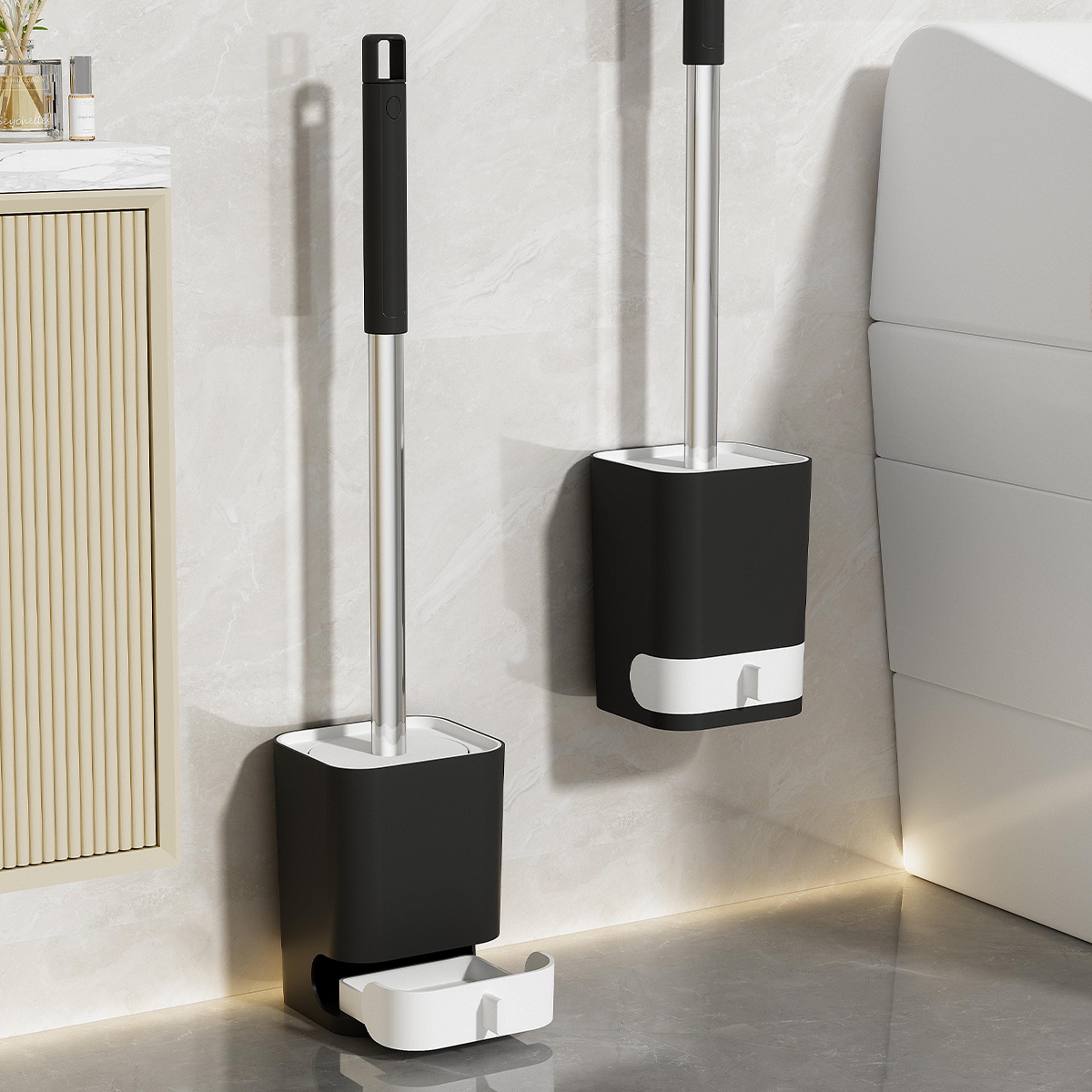 worthbuy wall mounted toilet brush with drainable holder and long handle for deep bathroom cleaning