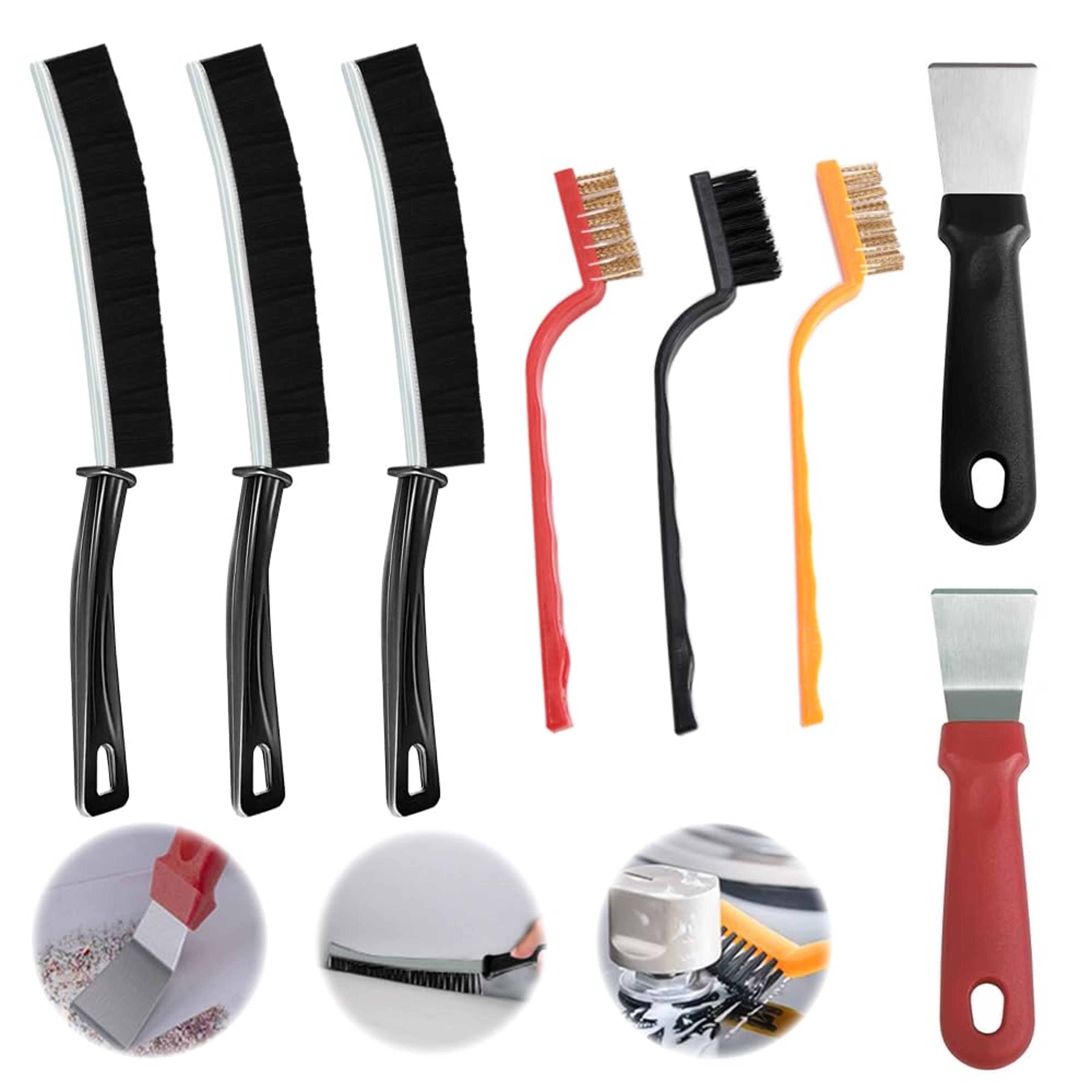 multi surface cleaning tool set with scraper & brushes for kitchen, stove & household deep cleaning