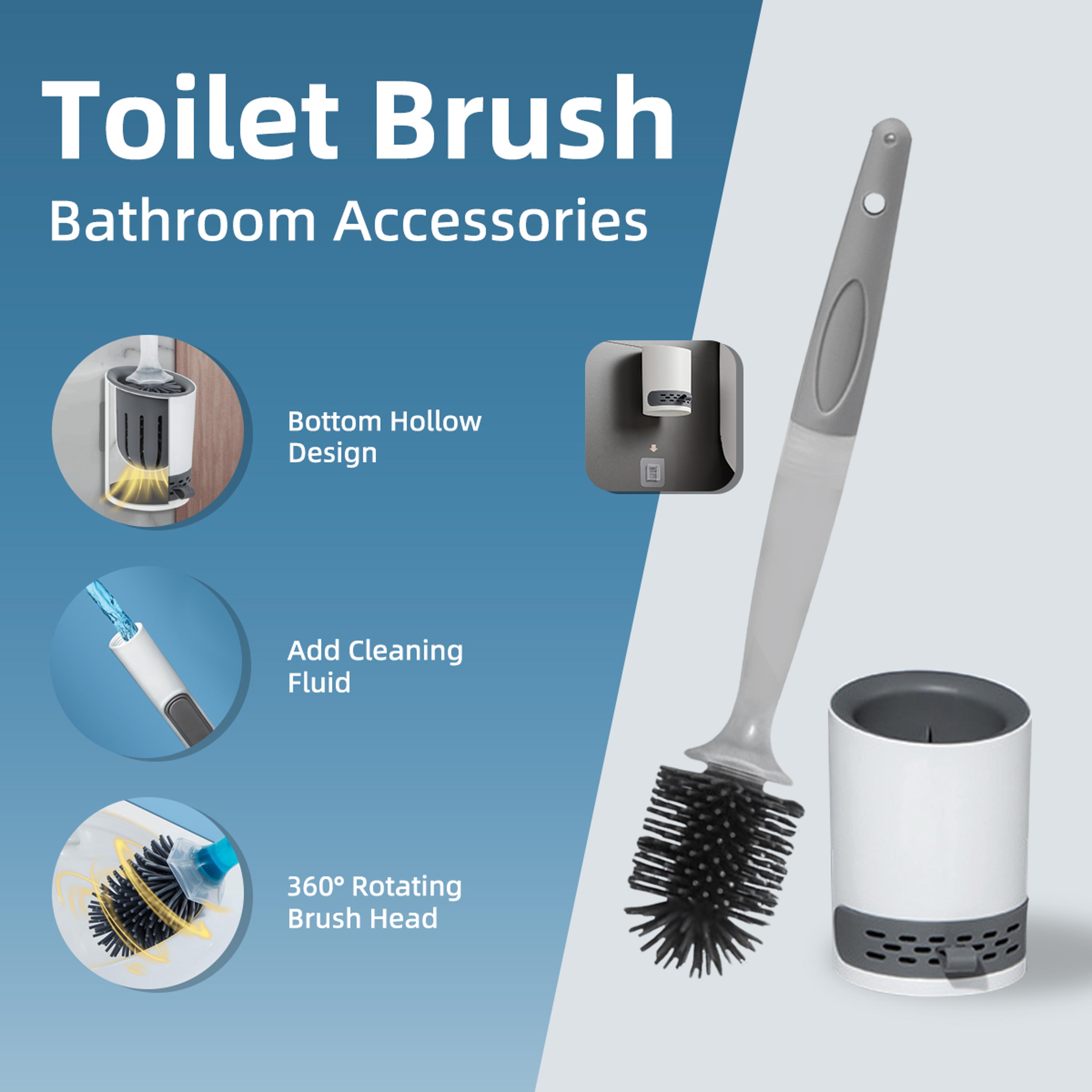 silicone toilet brush with holder & soap dispenser hygienic toilet bowl scrubber