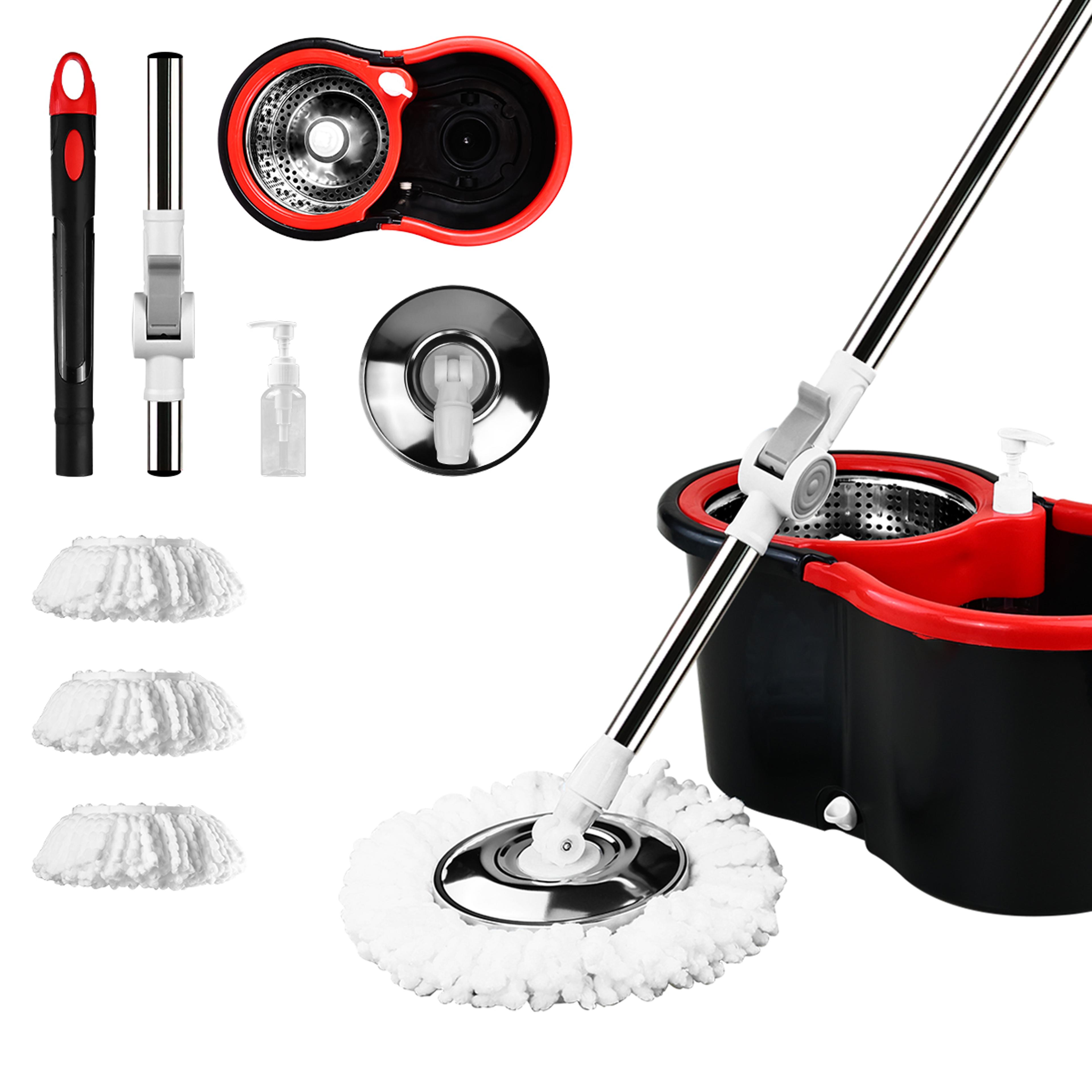 spin mop and bucket self cleaning floor cleaning system with microfiber mop heads