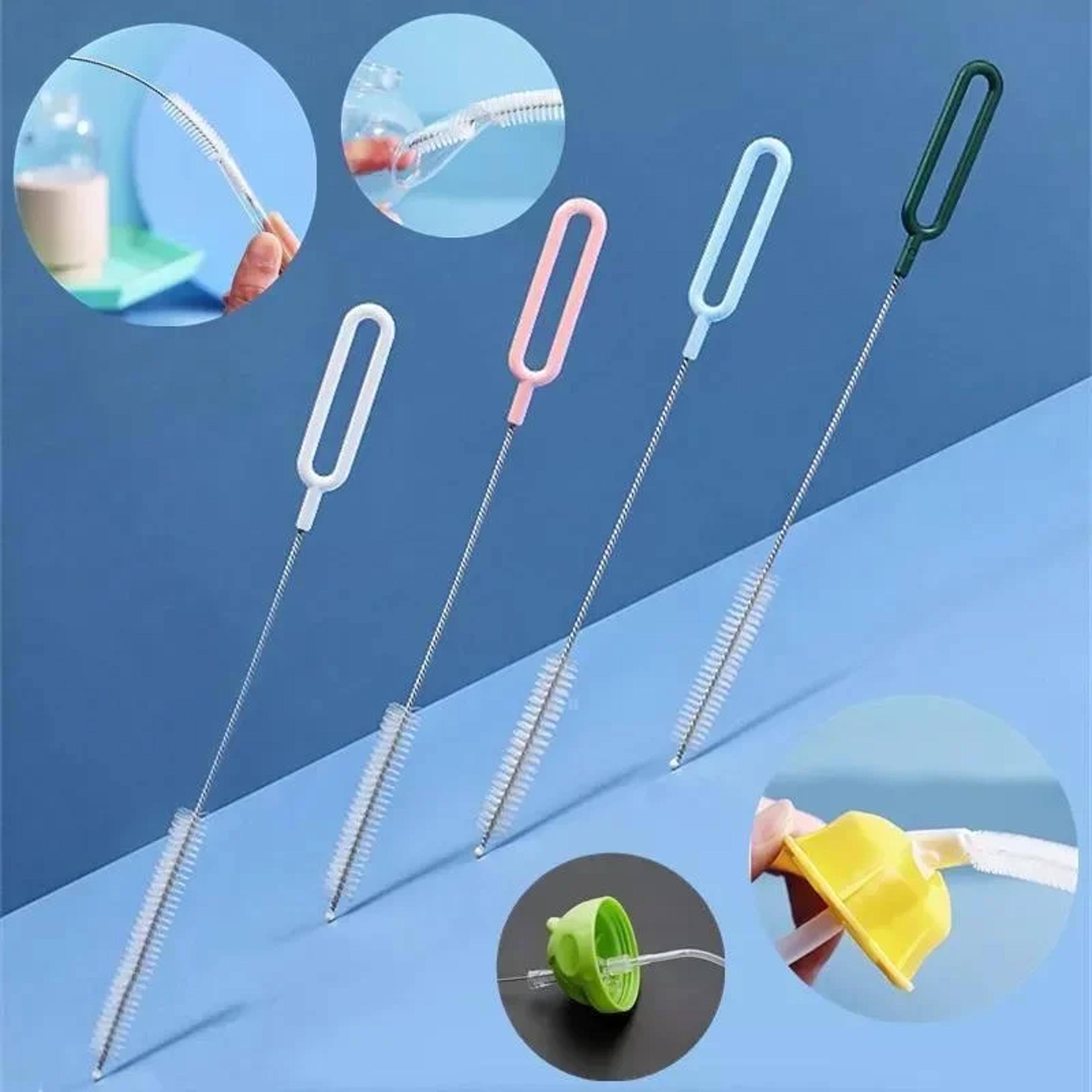 softflex straw cleaning brush set with stainless steel handle for bottles, tubes & pacifiers