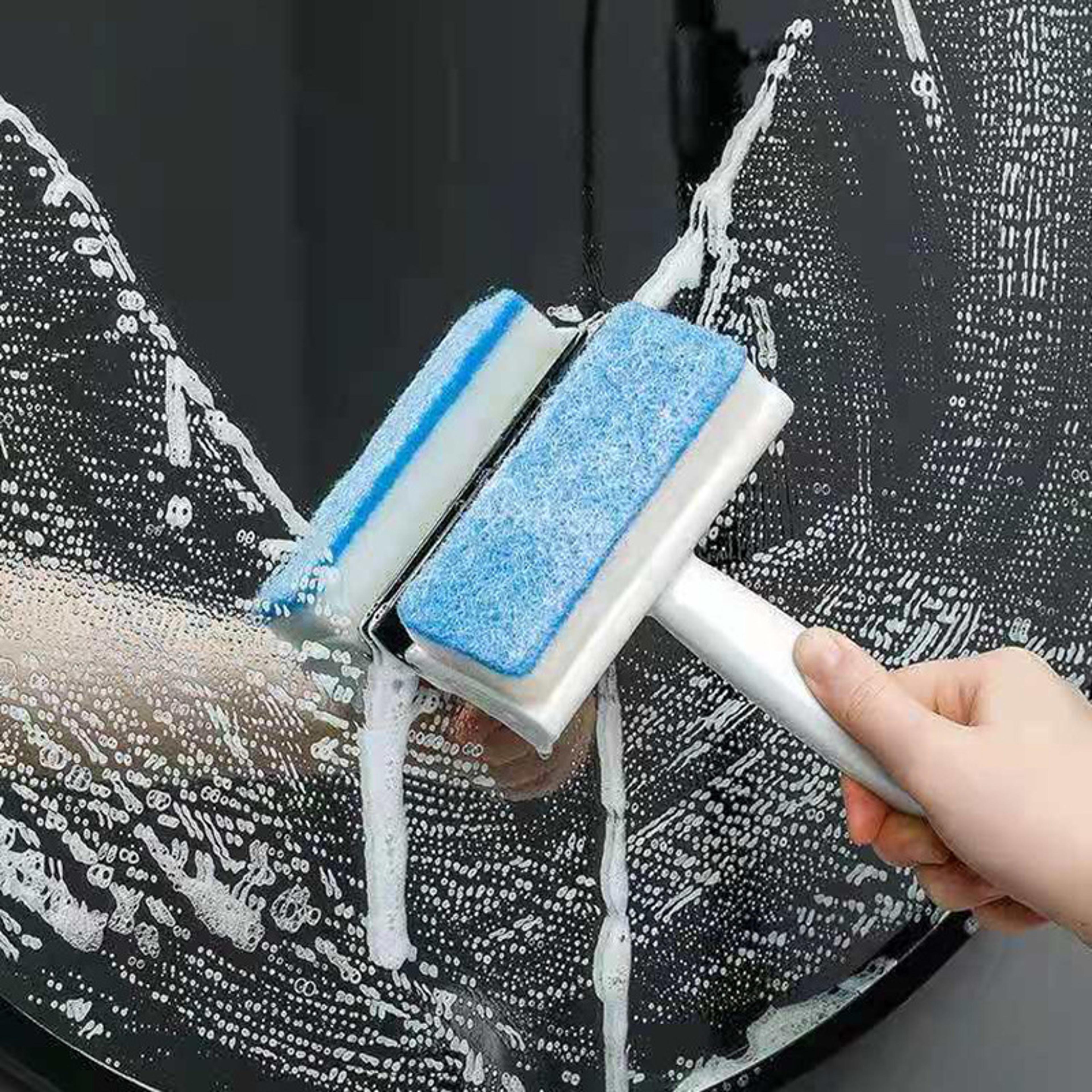 window squeegee & glass cleaning brush with soap dispenser for mirrors, windows & bathroom surfaces
