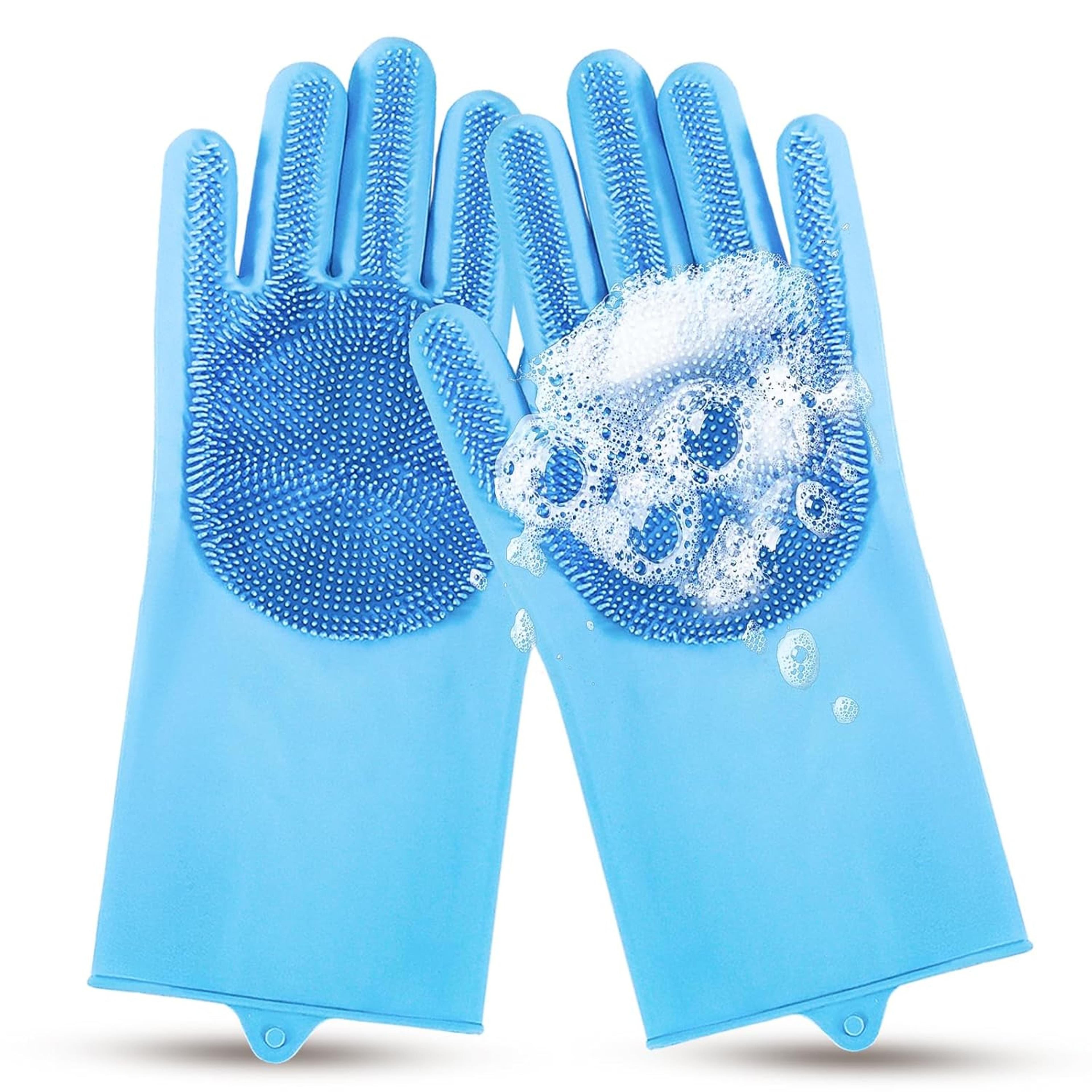 magic silicone cleaning gloves with built in scrubber for kitchen & bathroom cleaning