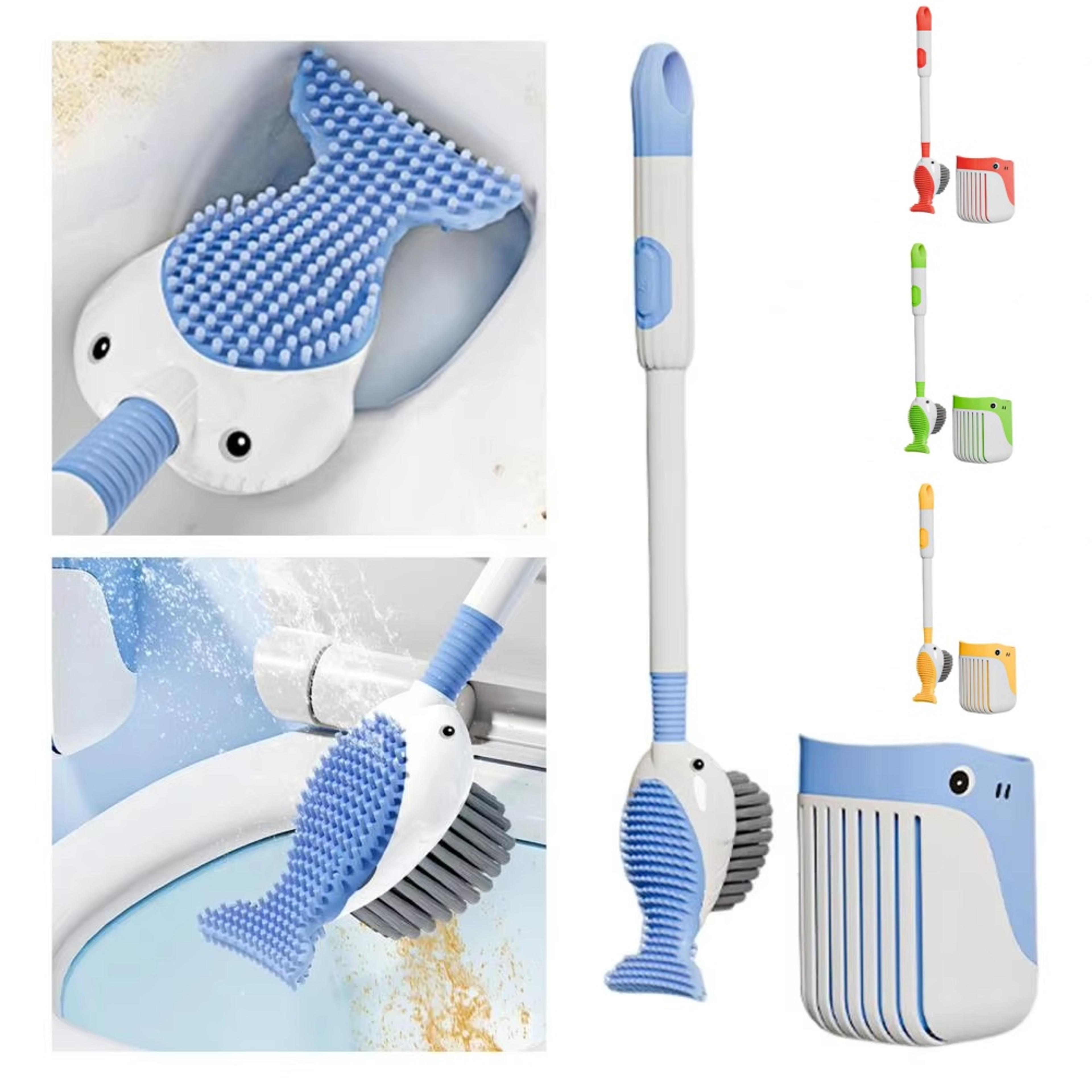 whaleclean silicone toilet brush with wall mounted holder & degree deep cleaning