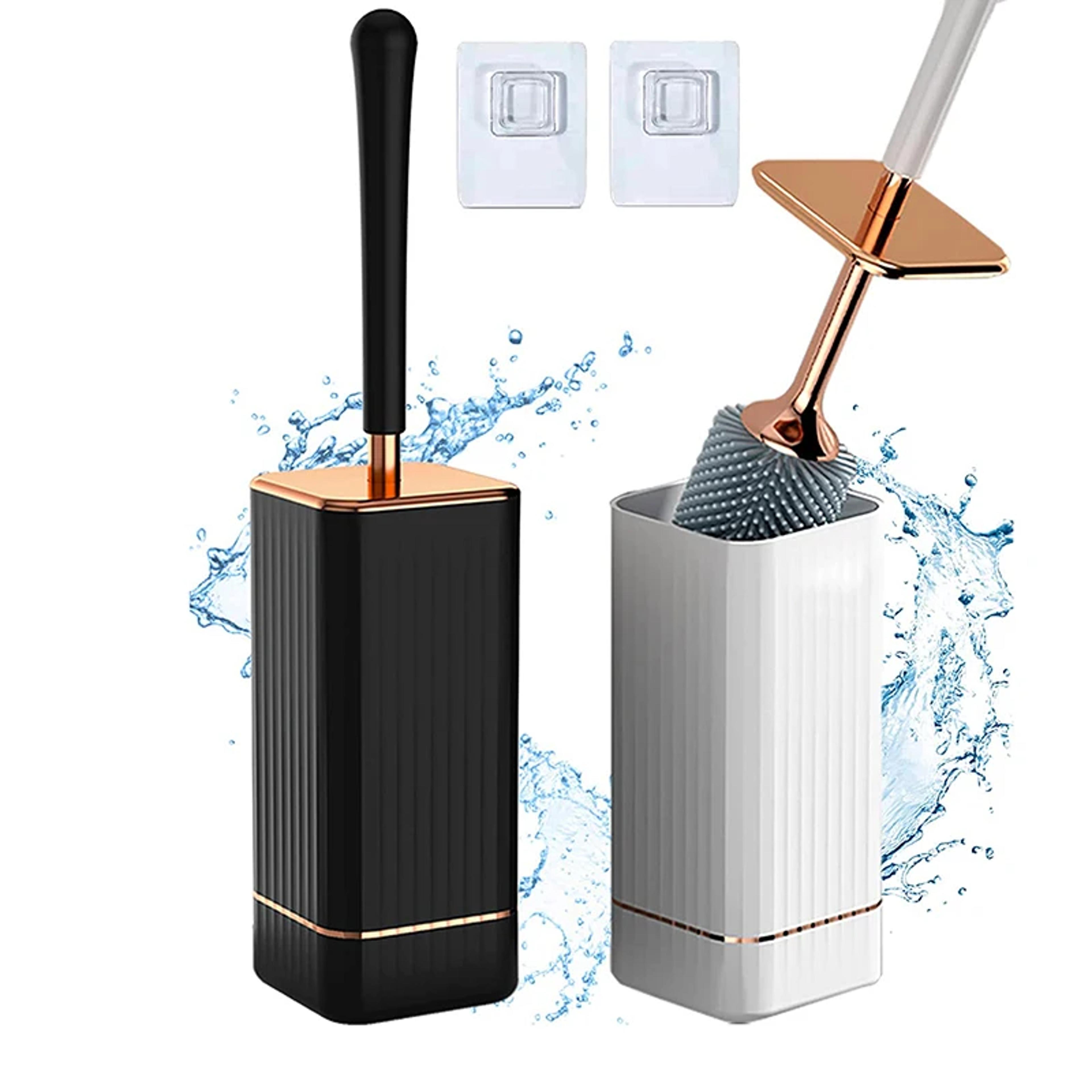 flexible silicone toilet brush with leakproof holder & soft tpr bristles