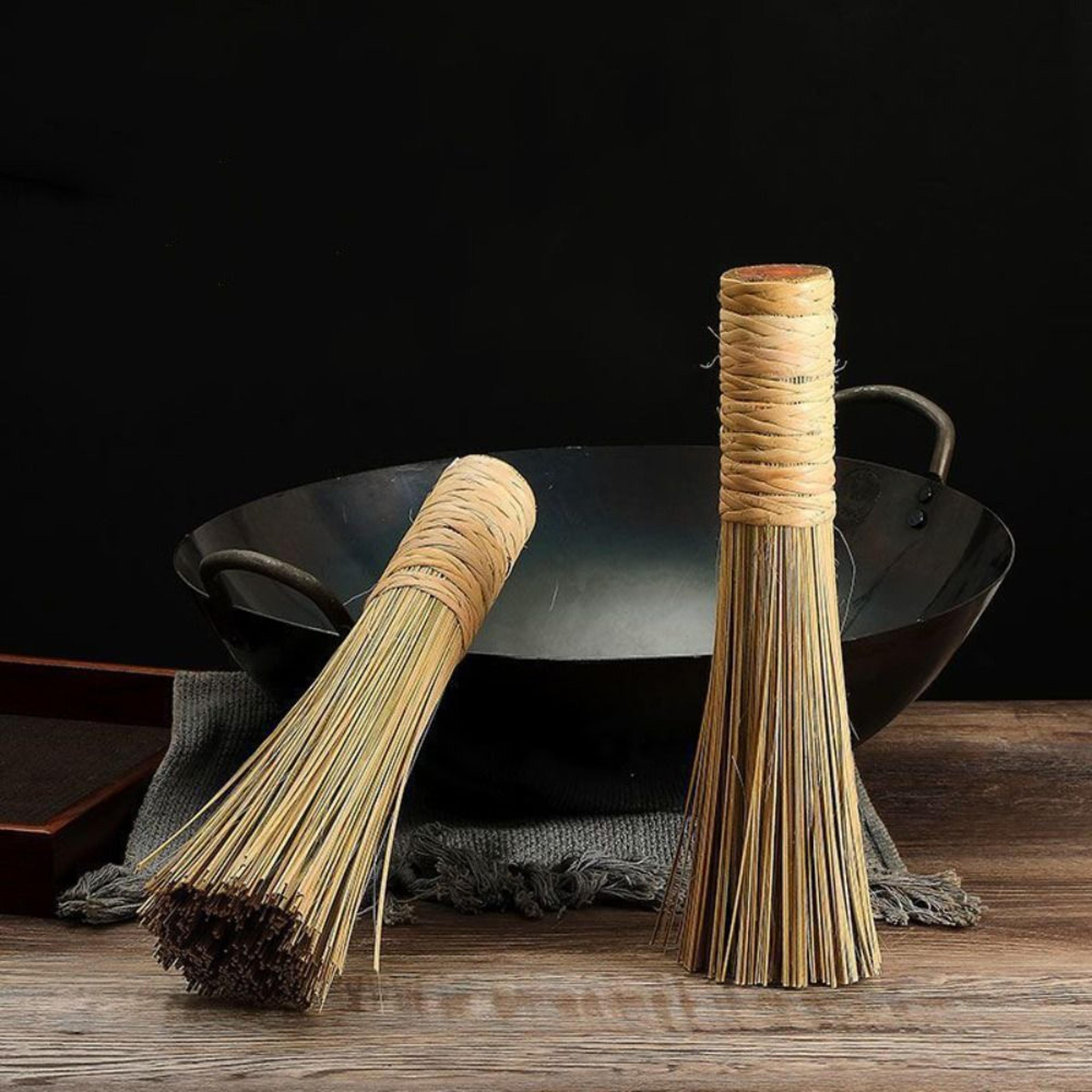 traditional bamboo wok brush natural kitchen cleaning whisk for cast iron & carbon steel woks