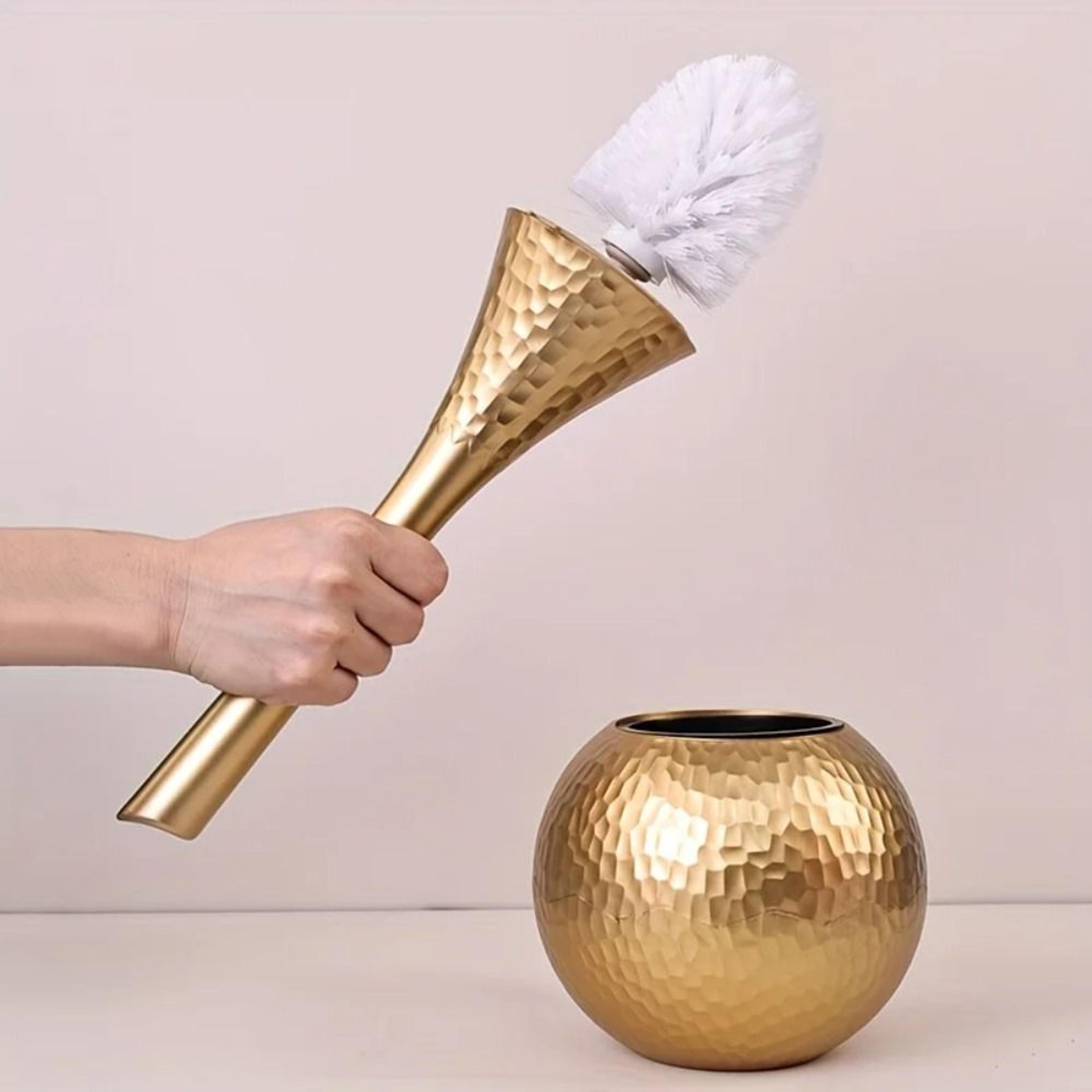 luxury long handle toilet brush with holder non scratch bathroom cleaning brush in elegant gold
