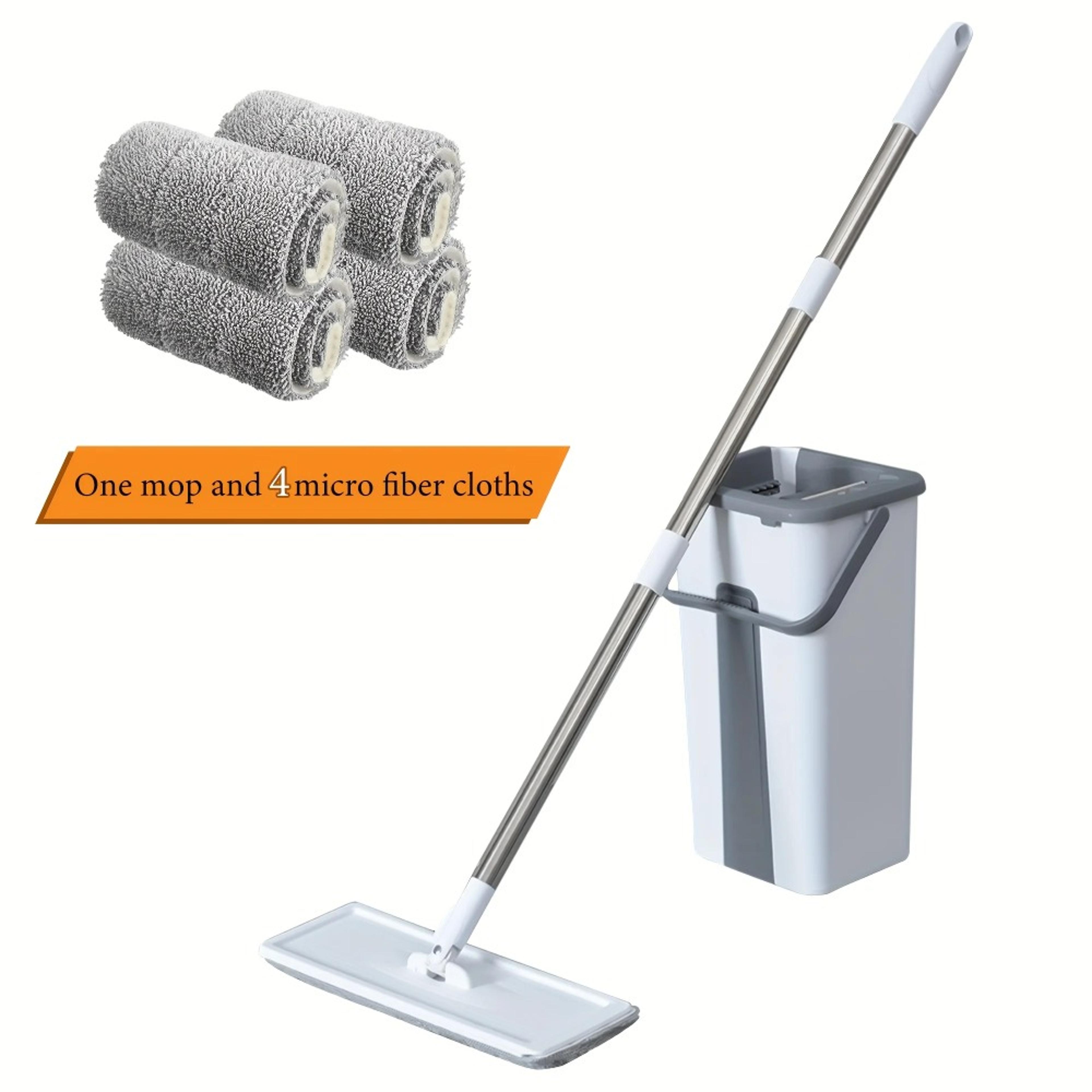 spin mop and bucket set with flat mop system and reusable microfiber mop pads