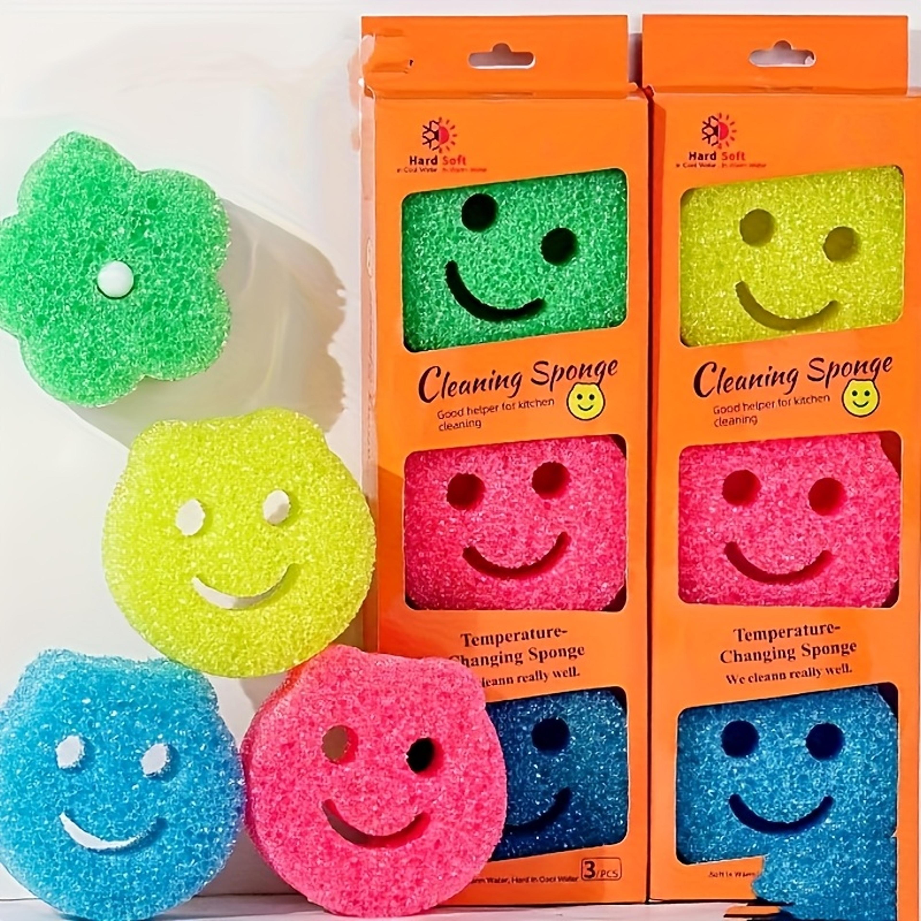 colorshift smiley kitchen sponge set temperature changing dishwashing sponge scrubbers