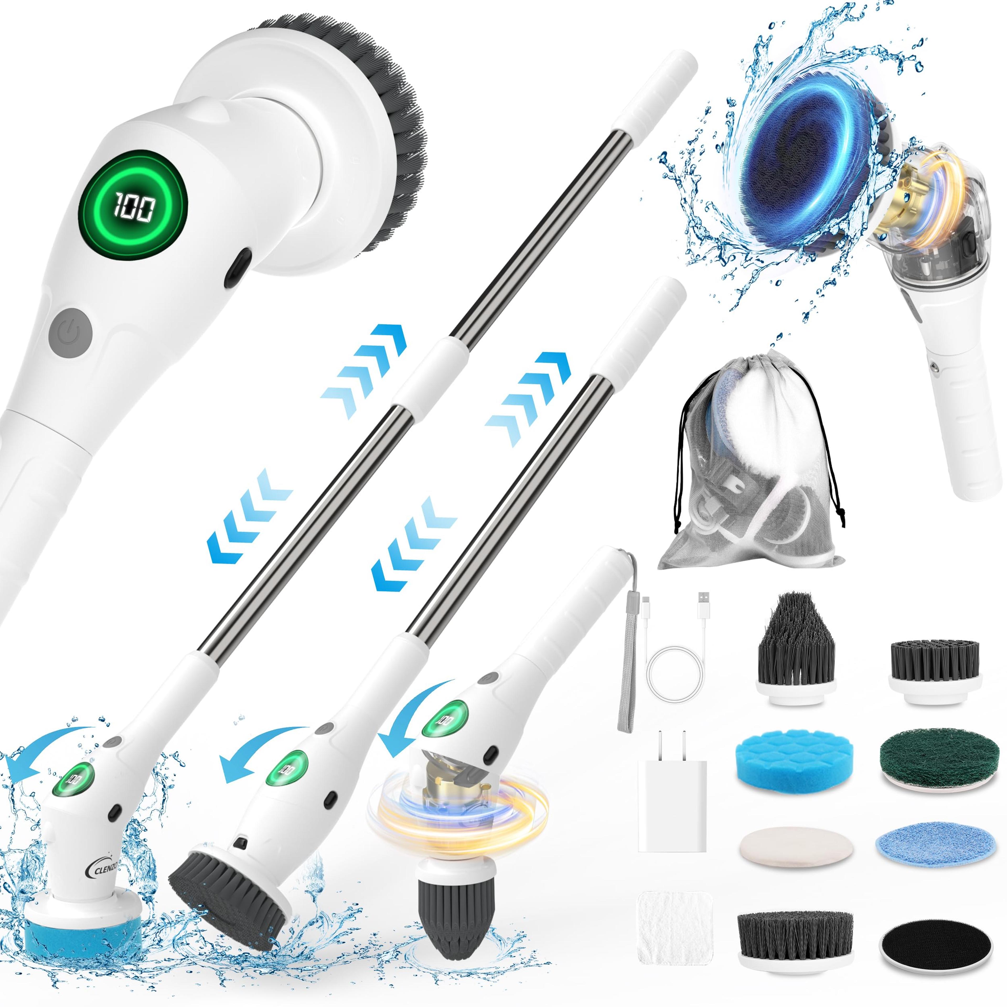 electric spin scrubber cordless cleaning brush with led display & speed power cleaning