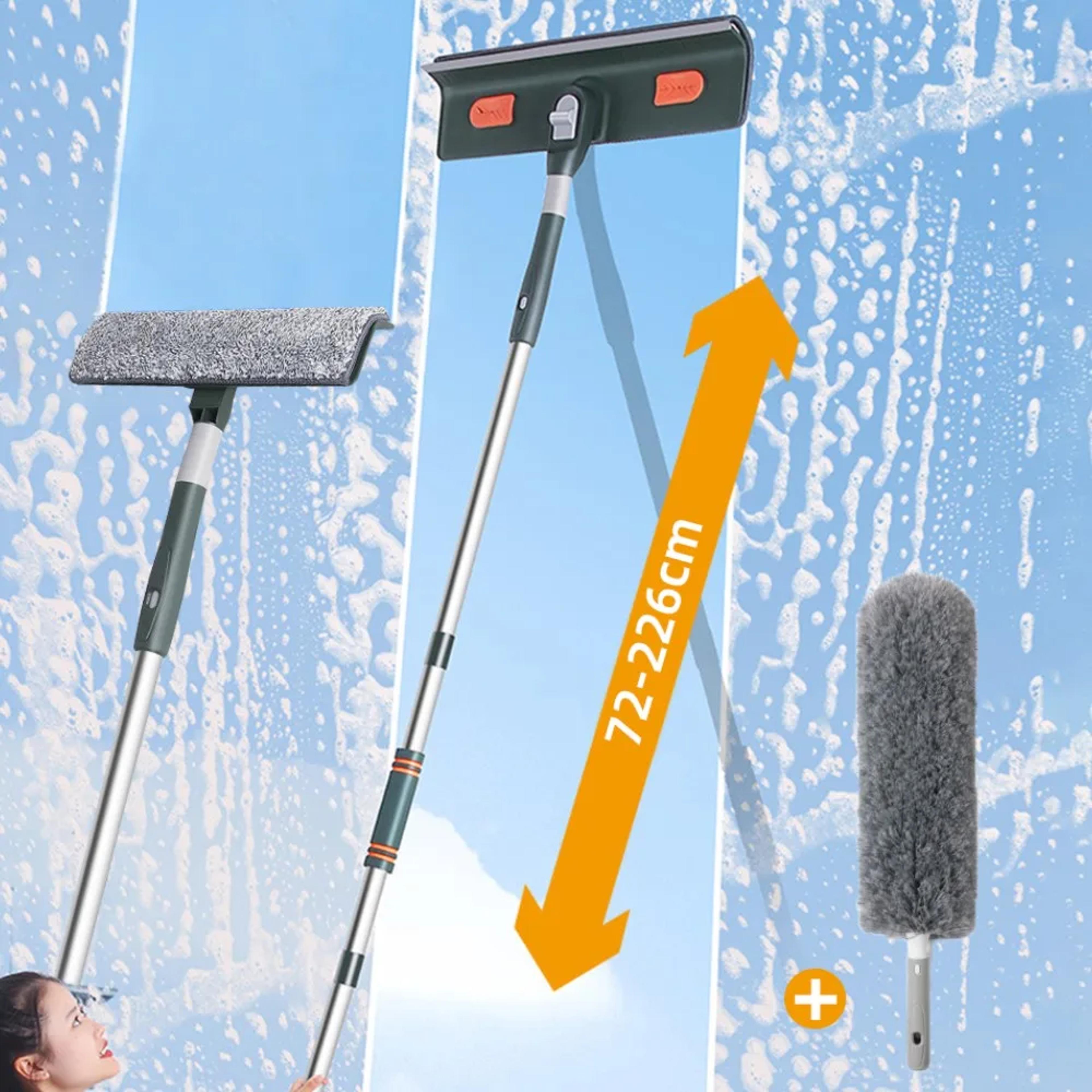 extendable window cleaning tool with silicone squeegee & glass cleaning mop