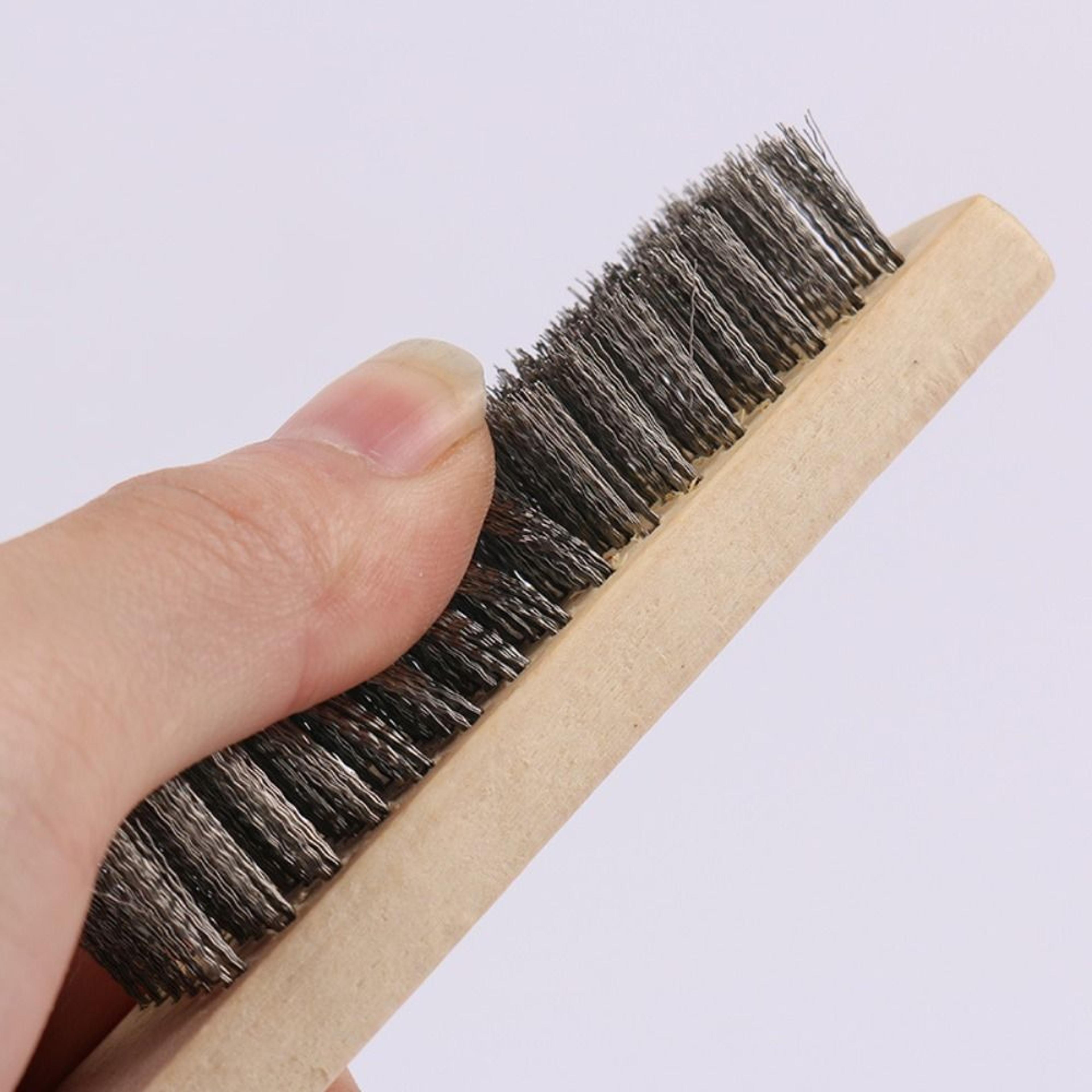precision stainless steel wire brush with wooden handle for rust removal, paint stripping & detail cleaning