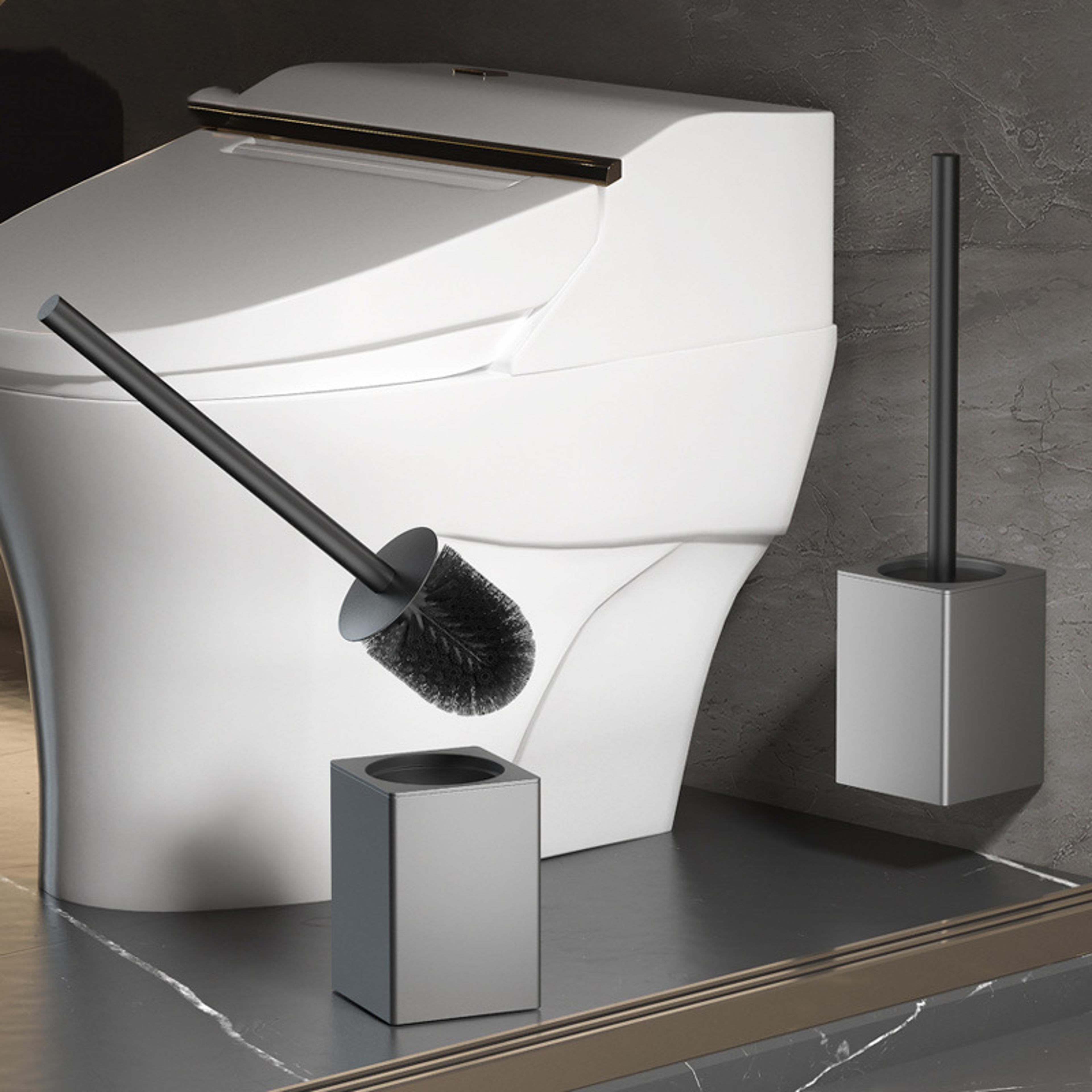 wall mounted toilet brush holder set with aluminum alloy handle for modern bathrooms
