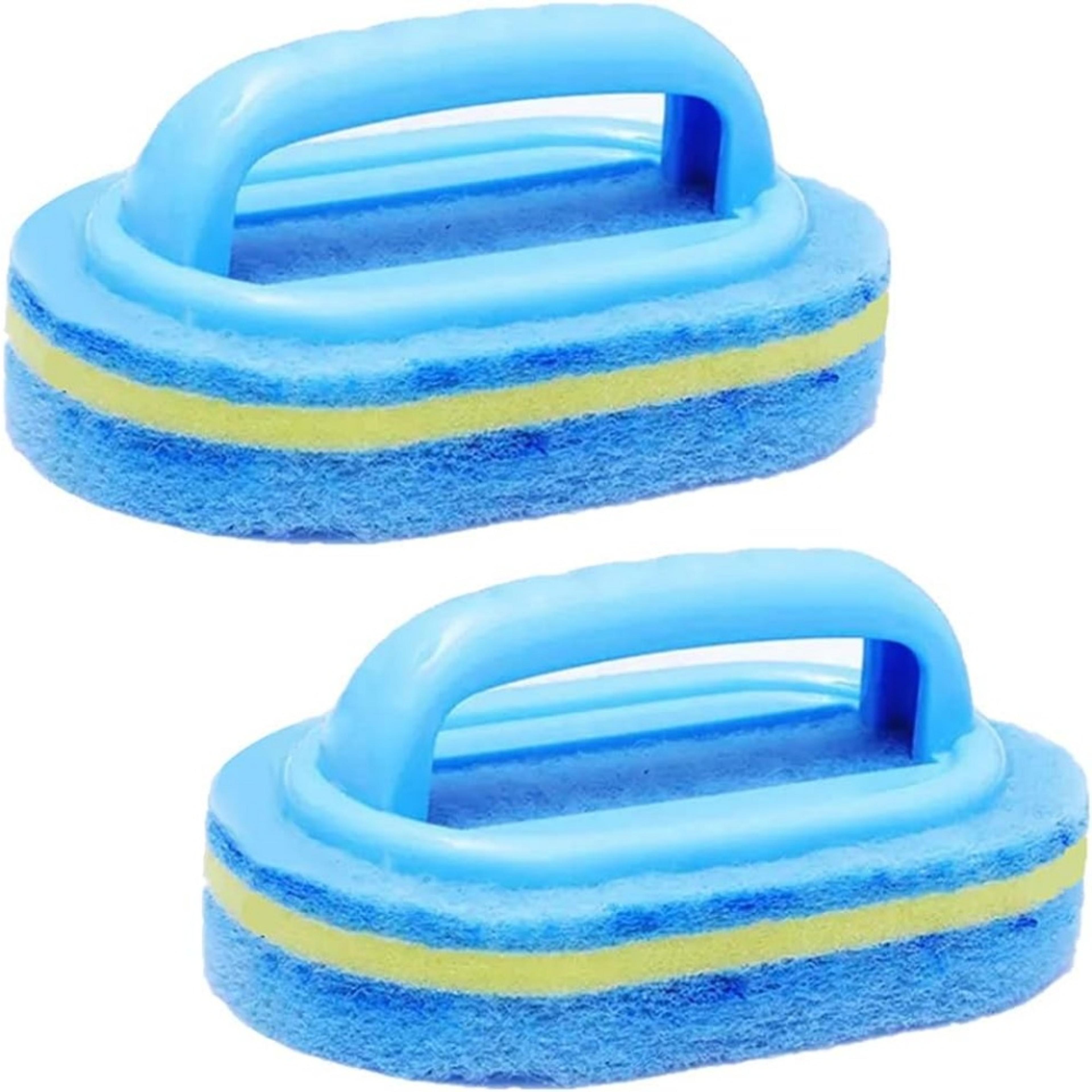 heavy duty cleaning sponge with handle for kitchen & bathroom tile scrubbing