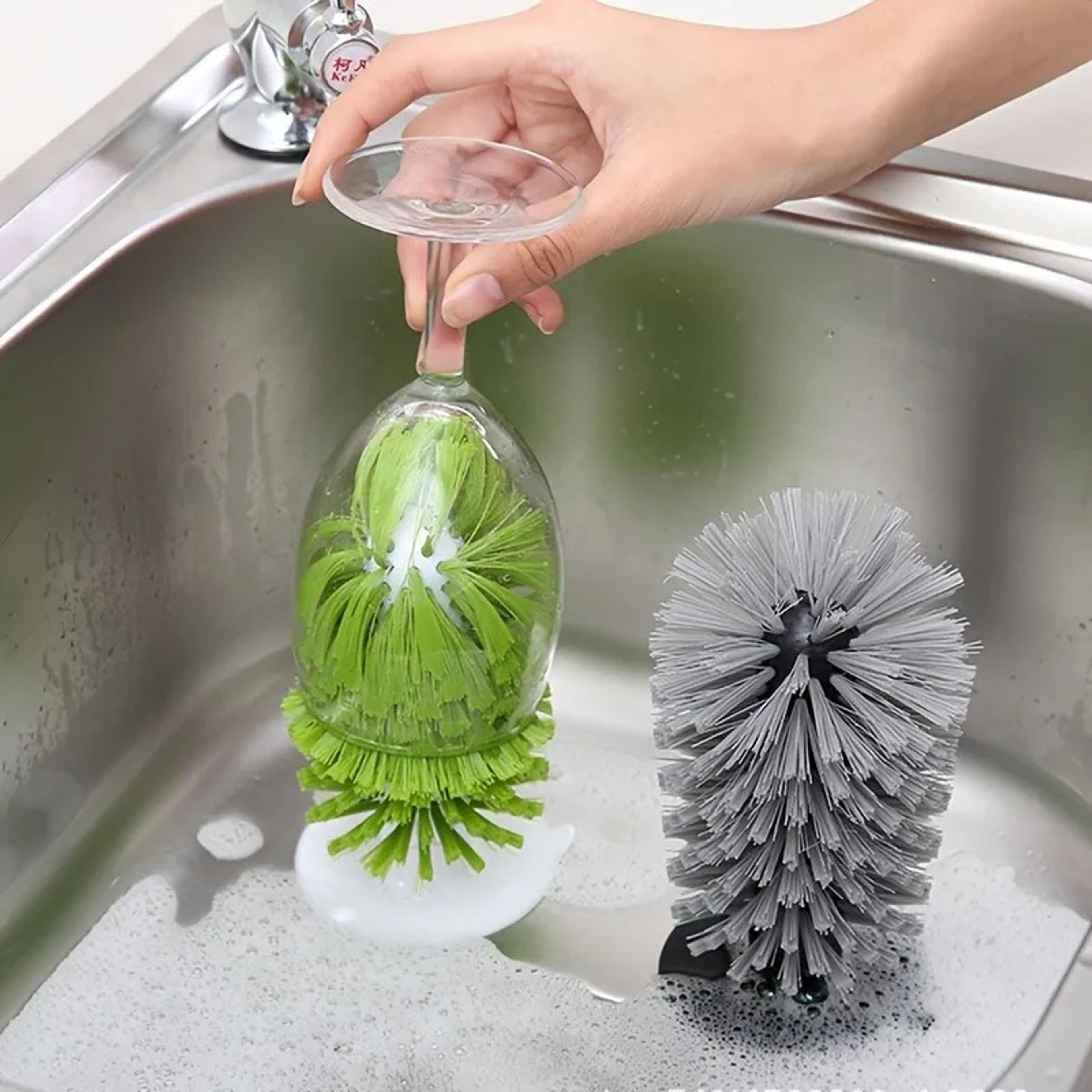 suction cup glass washer brush for bottles, mugs & wine glasses kitchen sink cleaner