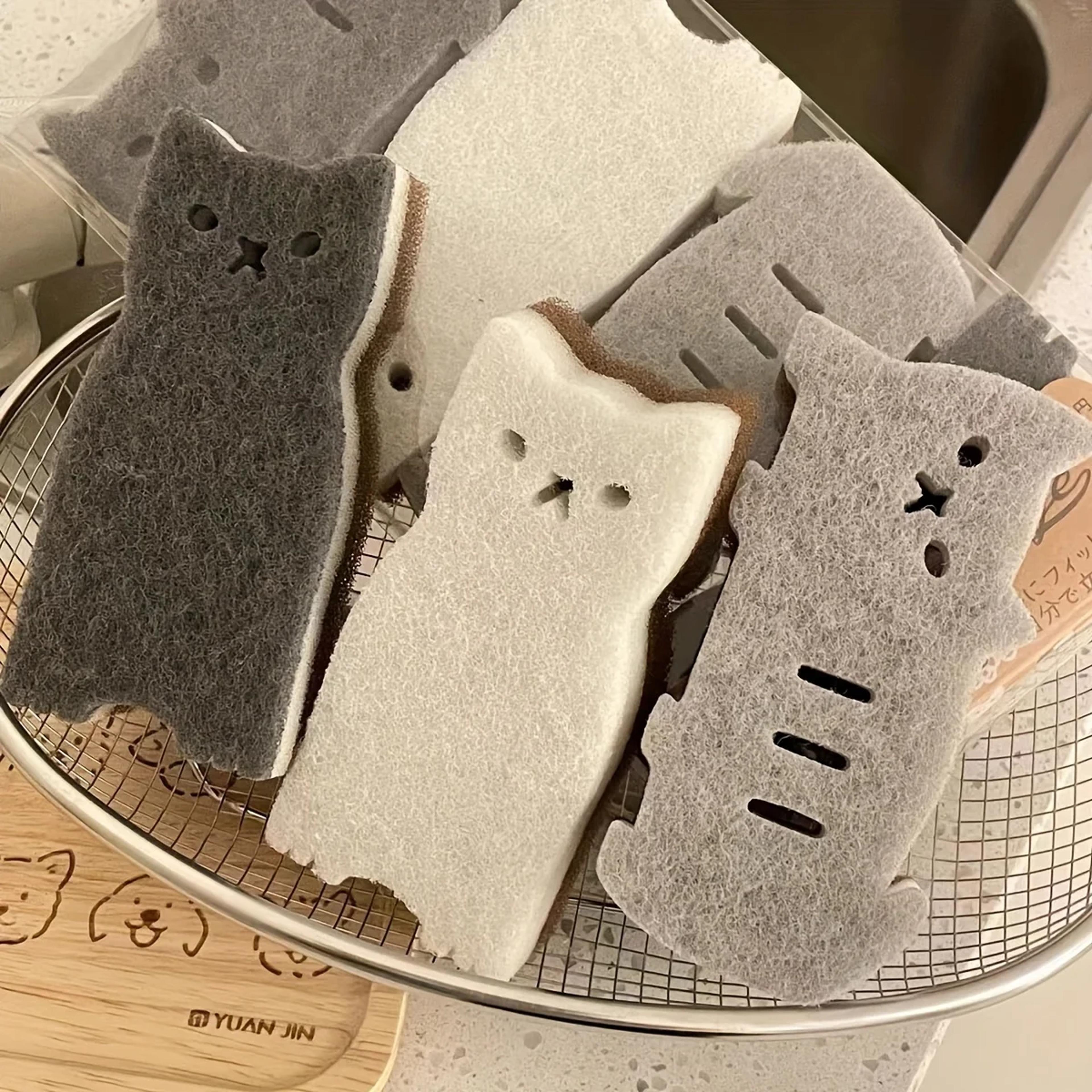 cute cat dish sponge set thick non scratch sponge for easy kitchen cleaning