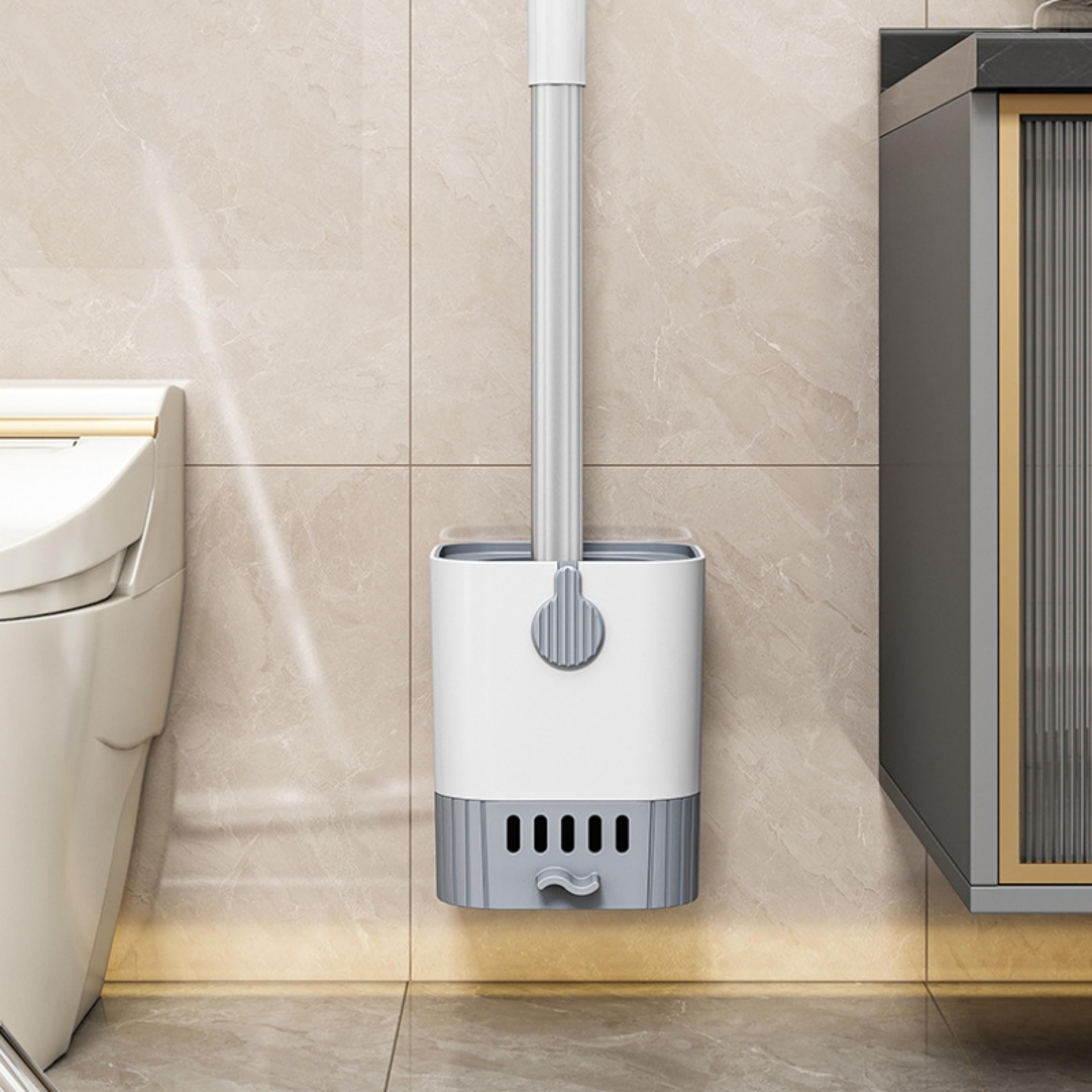 flexclean wall mounted toilet brush with holder long handle silicone toilet brush for deep bathroom cleaning