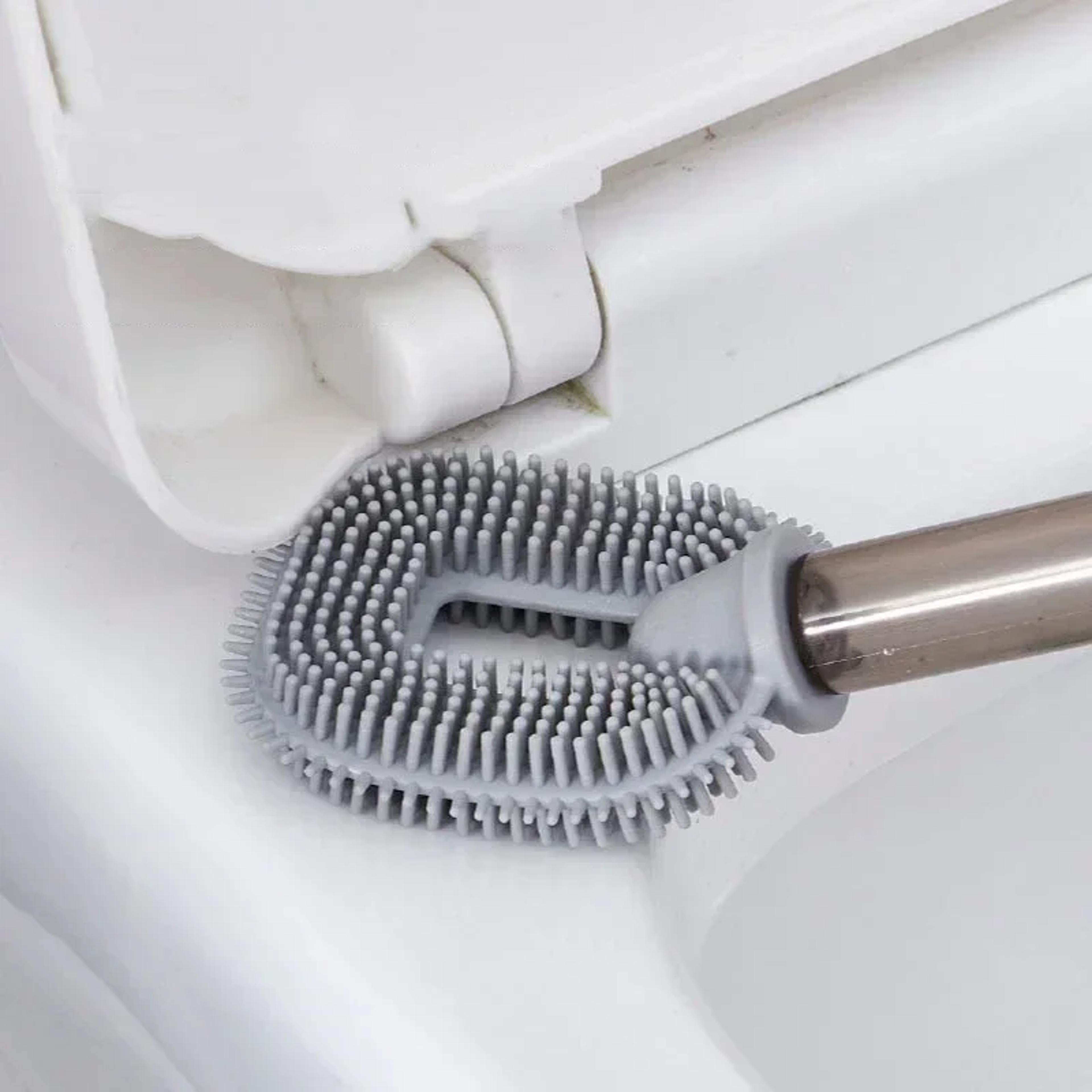 silicone toilet brush with holder & soap dispenser long handle bathroom cleaner