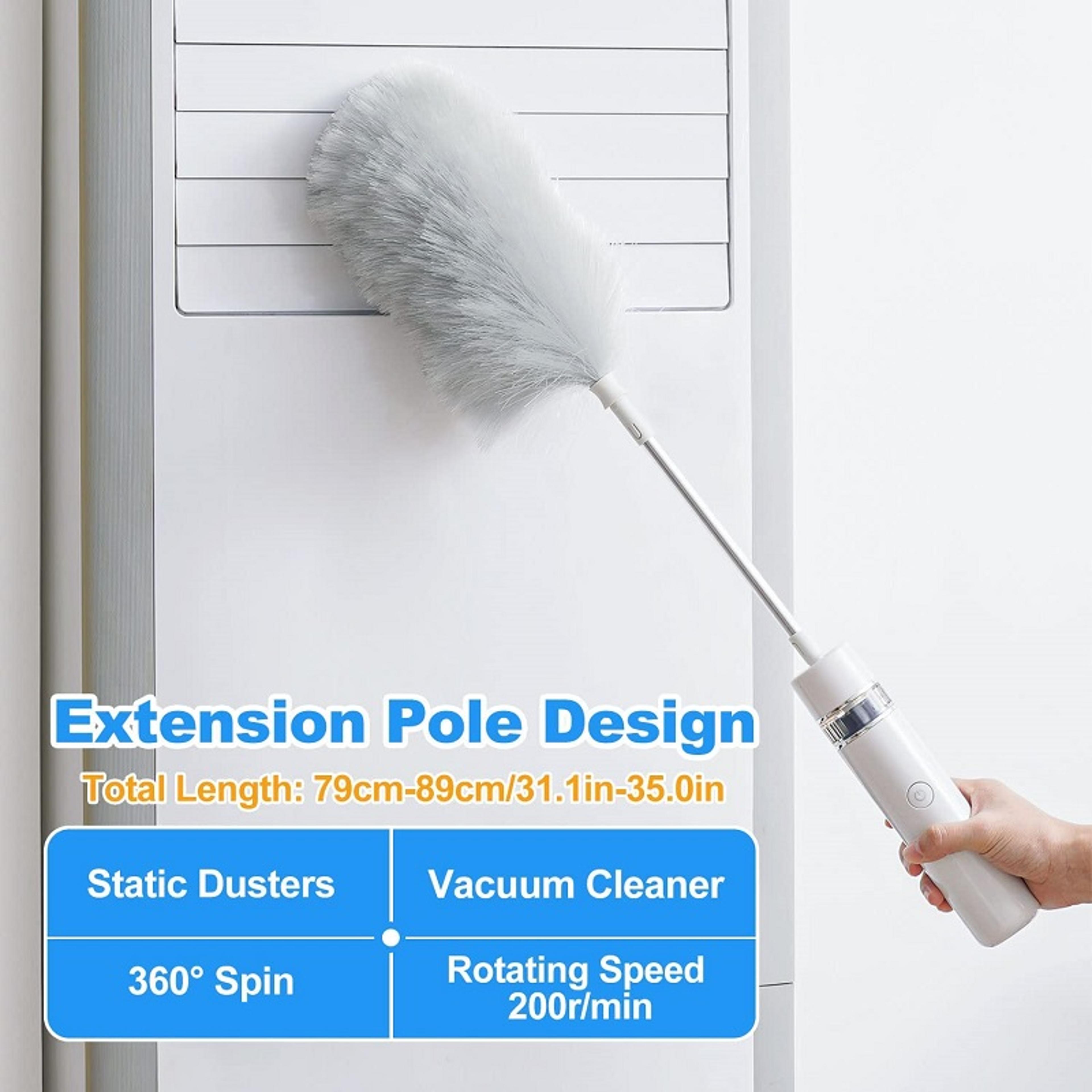 electric spin duster adjustable feather duster for furniture, ceiling fans & hard to reach spaces