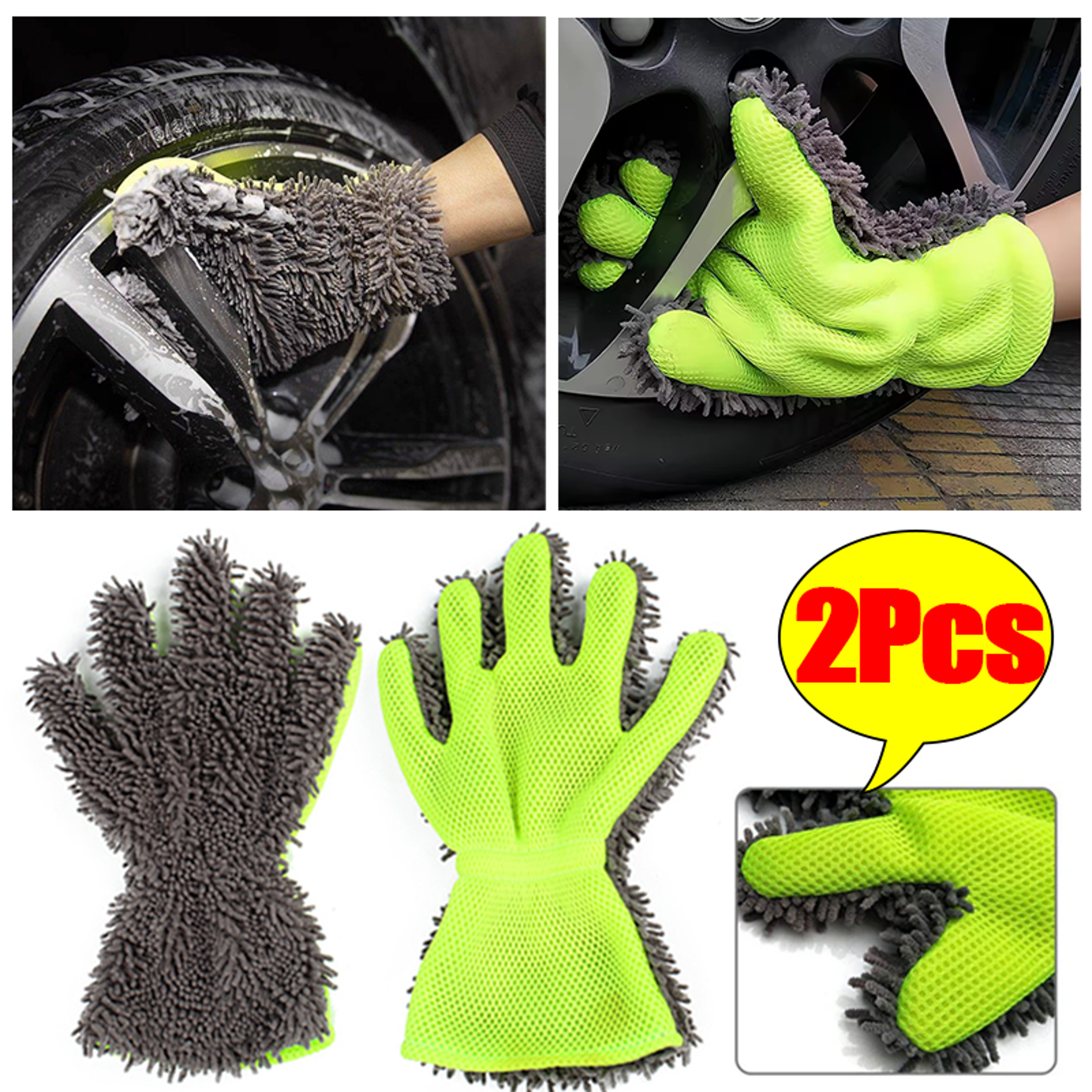 double sided microfiber car wash glove five finger scratch free car detailing mitt
